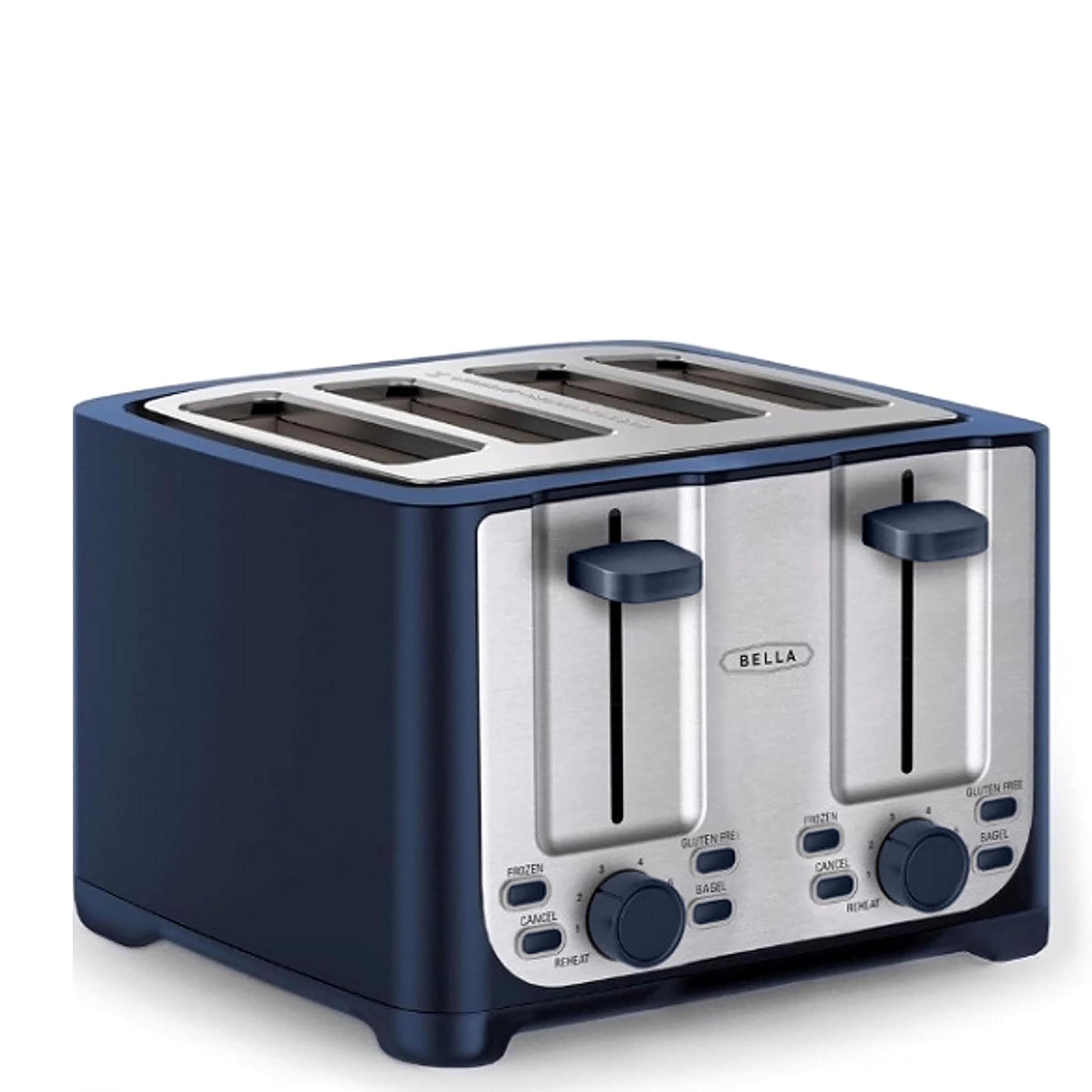 BELLA 4 Slice Toaster with Auto Shut Off - Extra Wide Slots for Bagels & Thick Bread, Removable Crumb Tray, Cancel/Defrost/Reheat Functions - Perfect for Breakfast, Kitchen & Office Use (Blue)