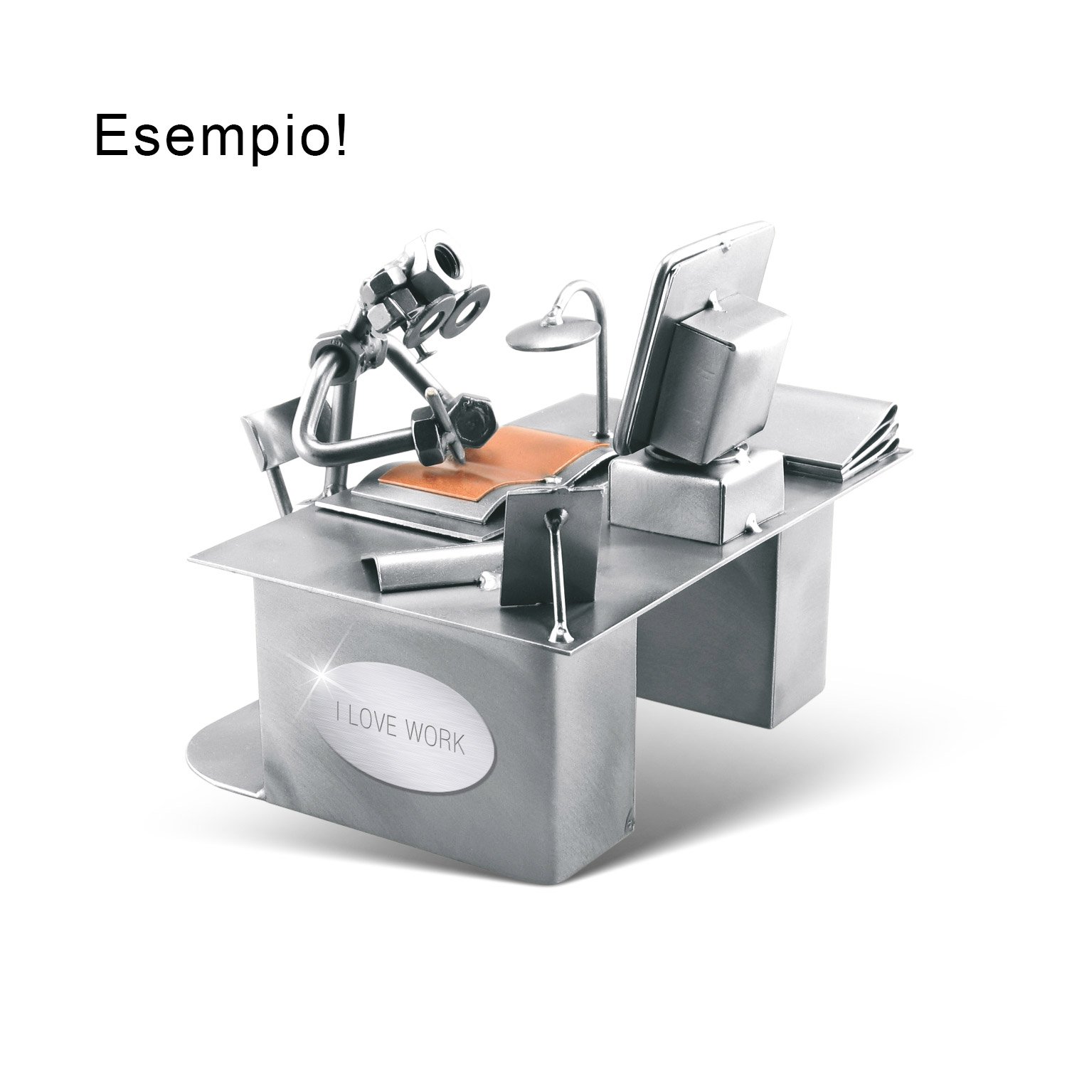 Handmade Metal Nuts and Bolts Sculpture - Personalized Engraved Computer Desk Organizer | German Craftsmanship | Unique Office & Home Decor Gift