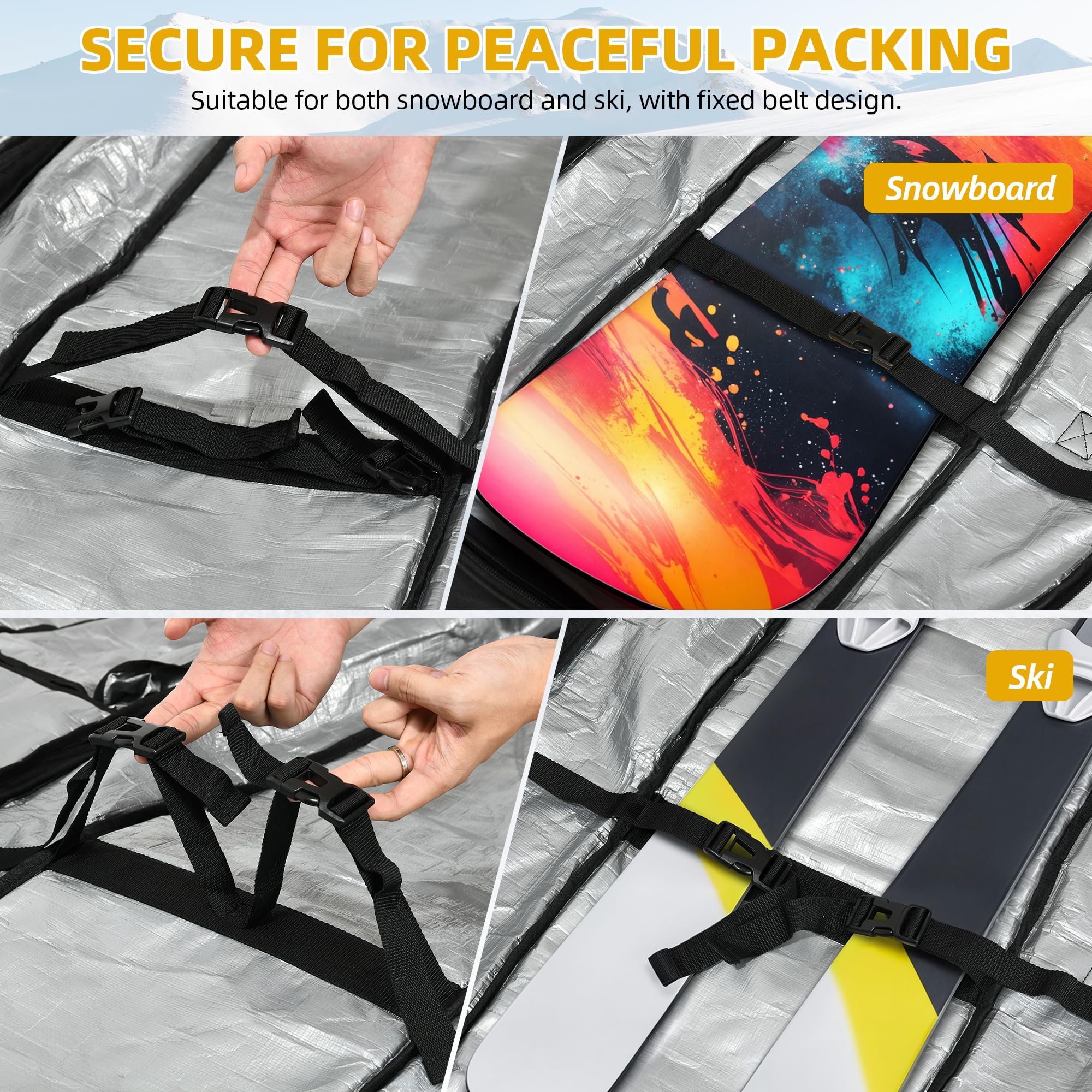 **Rolling Snowboard Bag with Wheels - 900D Padded Double Ski Bag for Air Travel (175-195CM Extendable) - Waterproof Ski & Snowboard Gear Carrier for Skis, Boots, Helmet & Accessories - Perfect for Winter Sports & Airplane Travel**