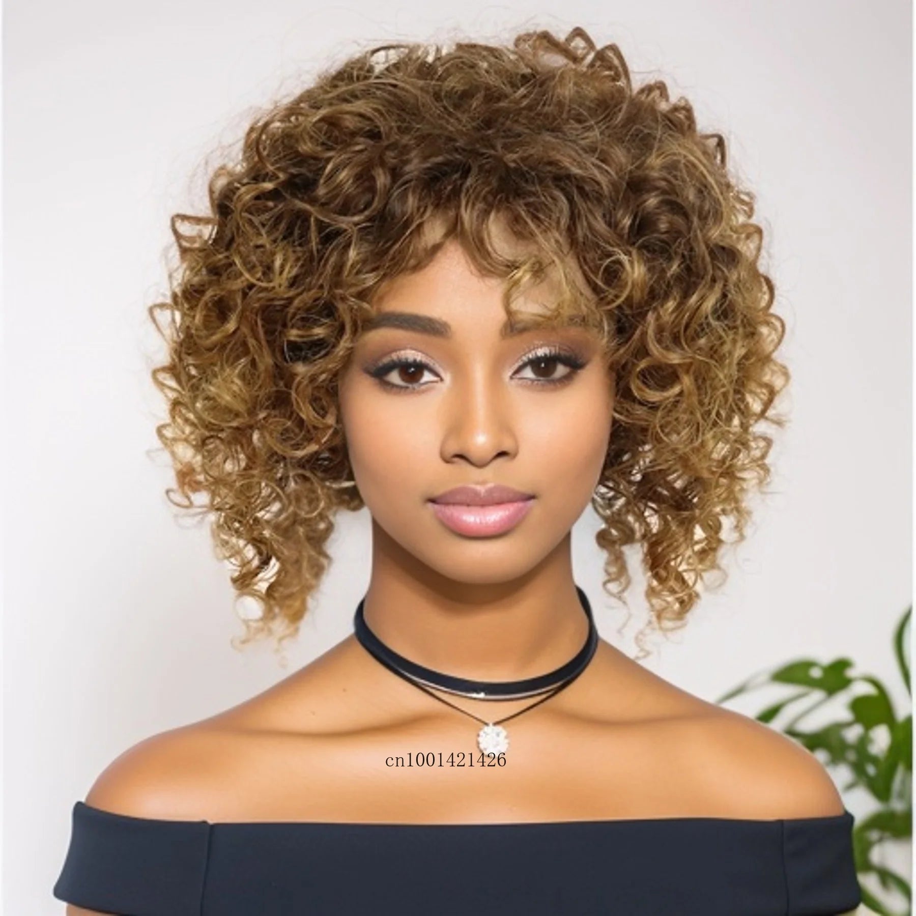 Afro Curly Wigs for Women - Synthetic Ombre Brown Wig with Bangs | Heat Resistant Fiber | Natural-Looking Haircuts | Perfect for Cosplay, Costume Parties & Everyday Wear