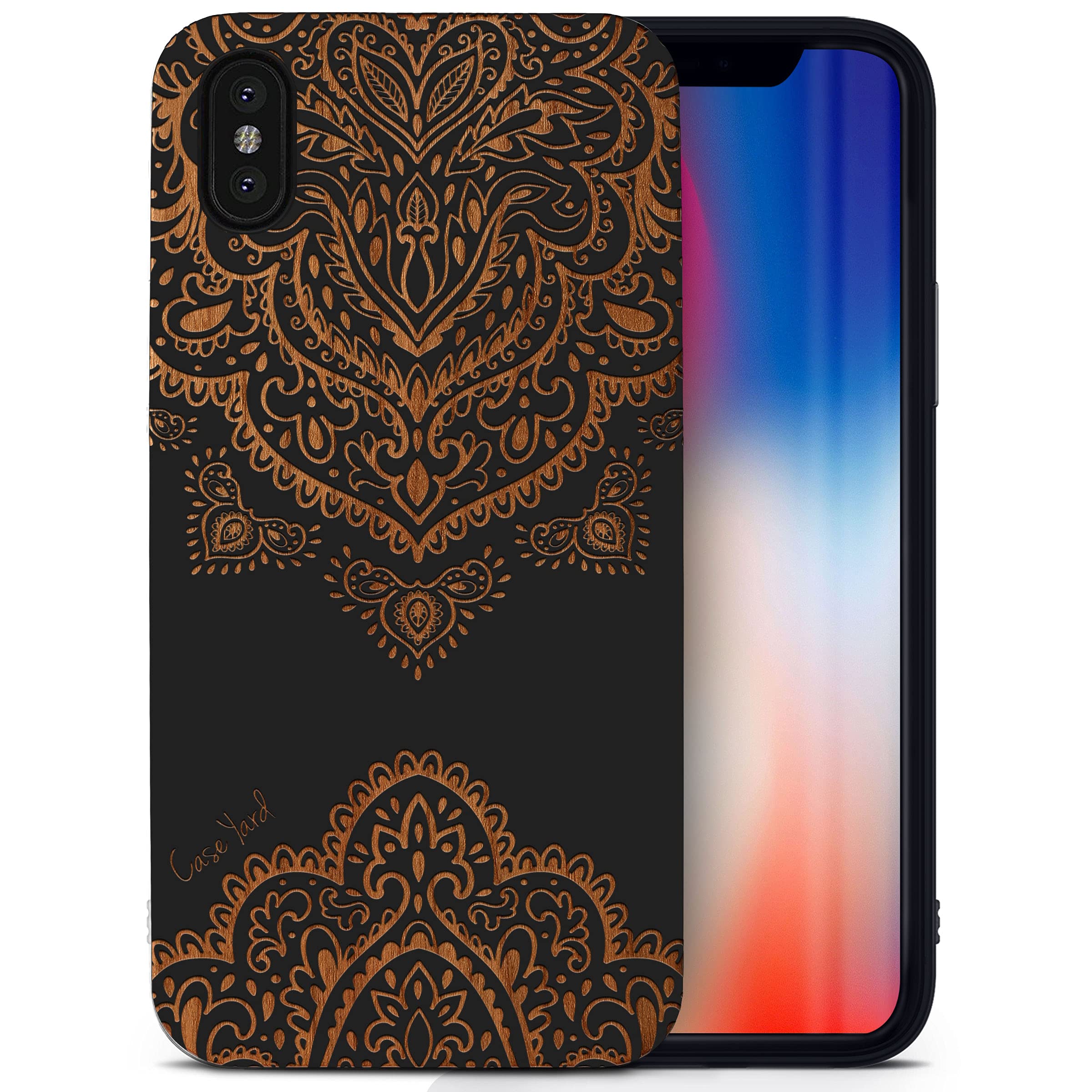 Wooden iPhone X Case - Laser Engraved Mandala Design, Slim Protective Shockproof Cover for Men & Women | Perfect for Daily Use, Travel & Gift Giving