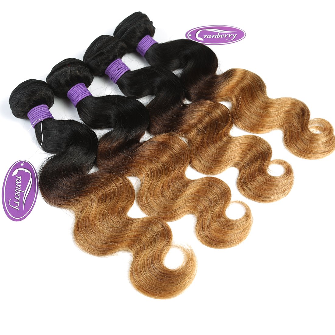 Brazilian Virgin Human Hair Bundles - 100% Unprocessed Body Wave Ombre Hair Wefts (3 Bundles 12