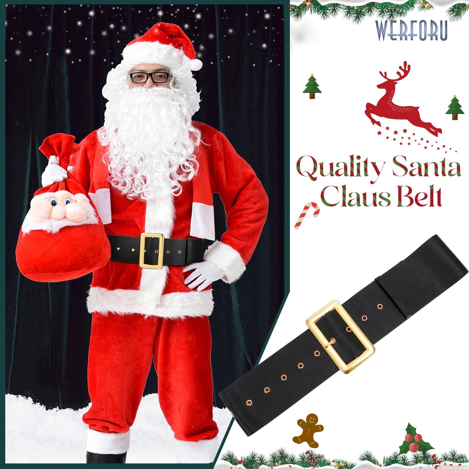WERFORU Santa Claus Belt - Black Pirate Wide Belt for Adults Men & Women - Christmas Costume Accessory for Holiday Parties & Cosplay