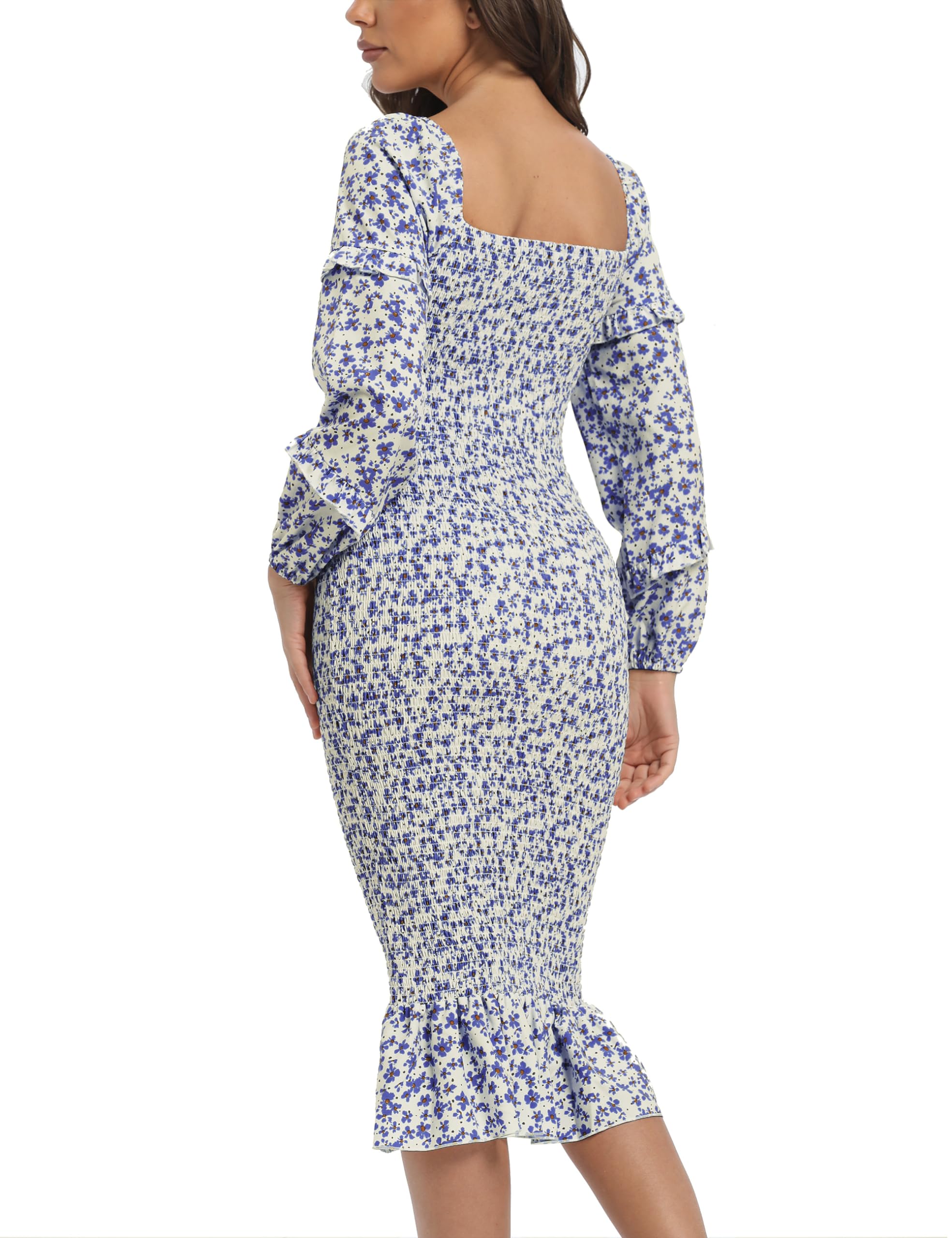 Floral Maternity Dress with Puff Sleeves & Ruffle Hem - Elegant Long Spring Dress for Baby Shower, Photoshoot, Pregnancy Announcement & Special Occasions