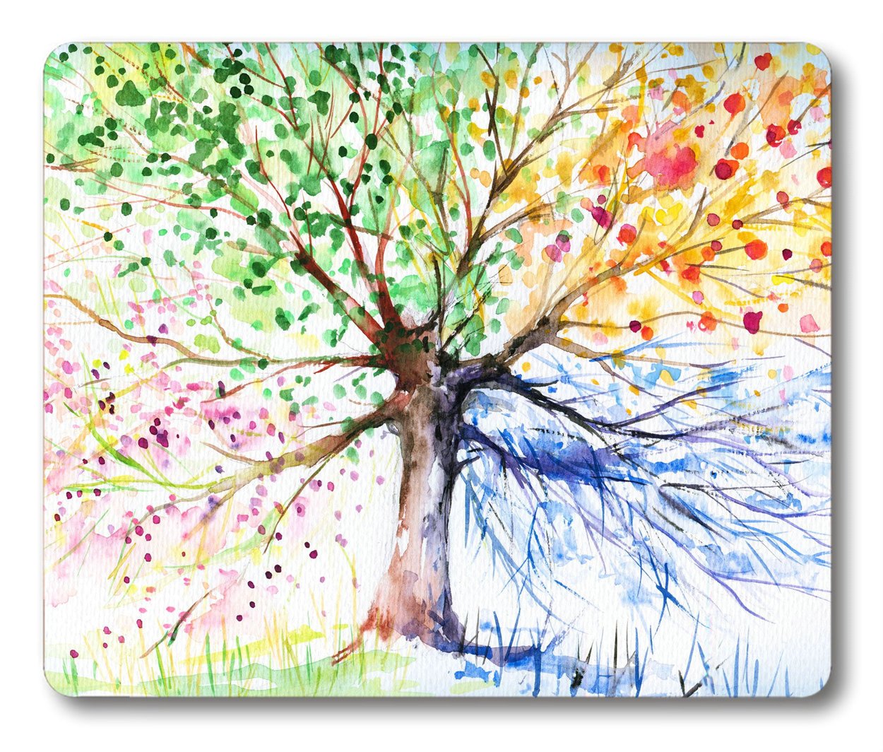 Smooffly Colorful Four Seasons Tree Gaming Mouse Pad - Berry Green, Red, Yellow, Navy, Brown - Ergonomic Non-Slip Desk Mat for PC, Laptop, Office & Home Use