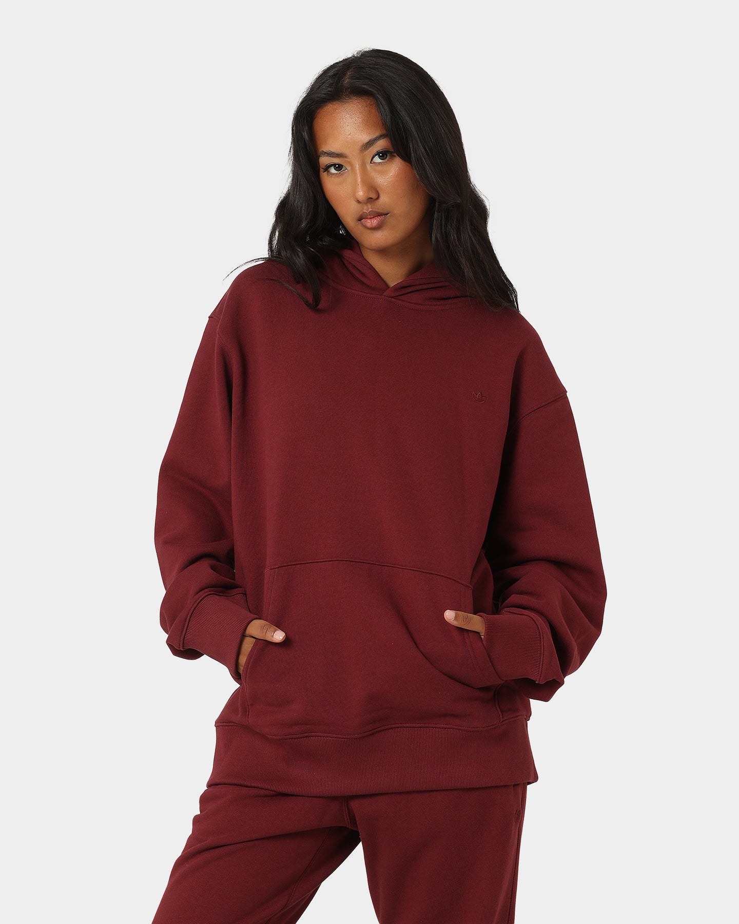 Adidas C French Terry Hoodie for Men - Shadow Red | Comfortable Cotton Pullover with Kangaroo Pocket | Perfect for Gym, Running & Casual Wear