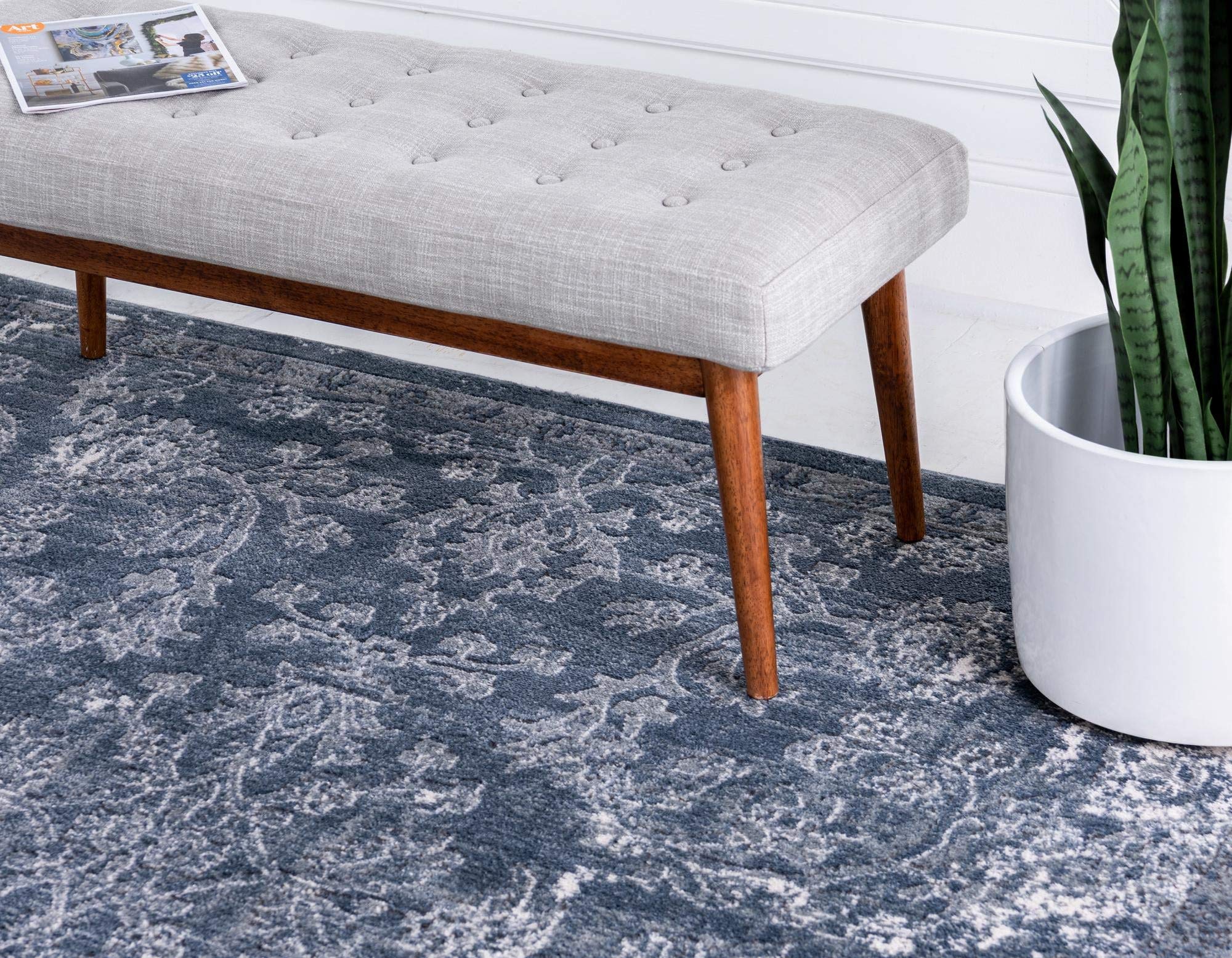 Premium 8x8 Ft Blue Low-Pile Area Rug - Oregon Collection for Living Room, Bedroom & Entryway - Soft Modern Floor Carpet for Home Decor