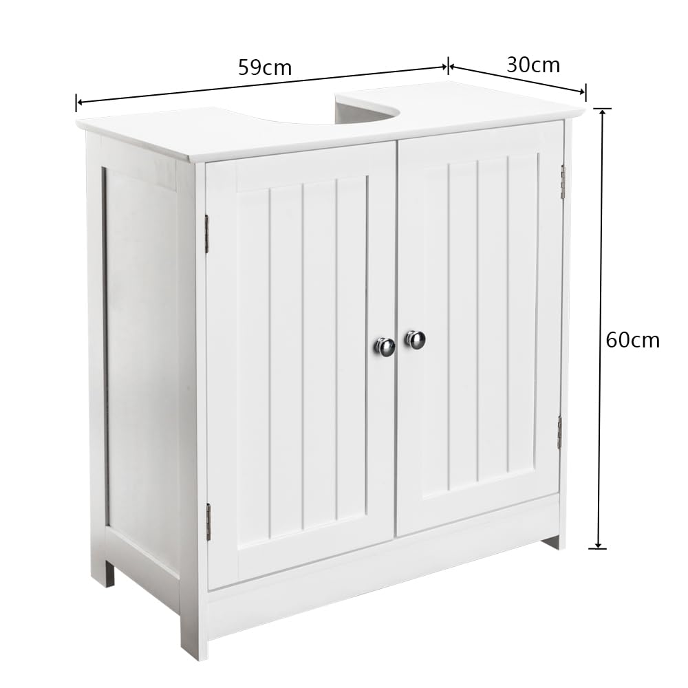 Vasitelan White Pedestal Under Sink Storage Cabinet with 2 Doors - Traditional Bathroom Vanity Organizer, Space Saving Bathroom Sink Cabinet for Small Bathrooms & Powder Rooms - Perfect for Storing Toiletries, Cleaning Supplies & Bathroom Essentials
