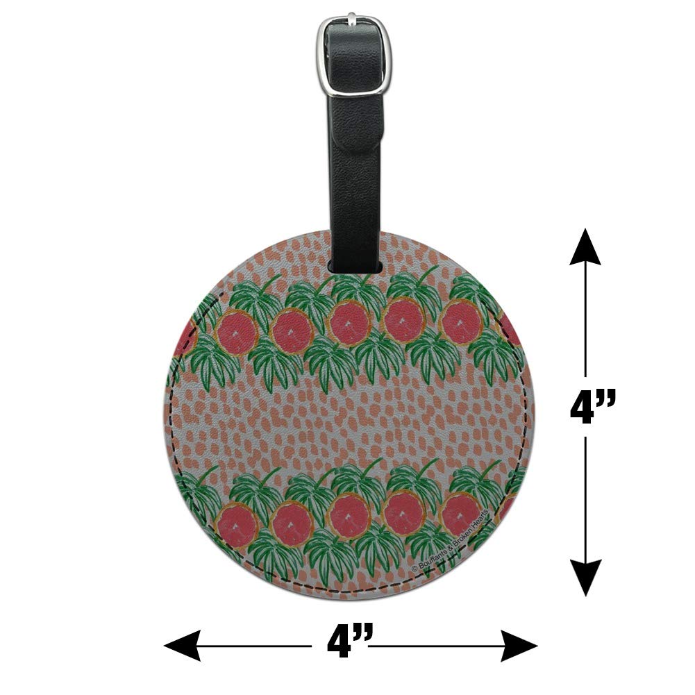 Round Leather Luggage Tag with Grapefruit & Leaf Design - Durable Suitcase ID Tag for Carry-On Bags | Perfect for Travel, Business Trips & Vacation Identification
