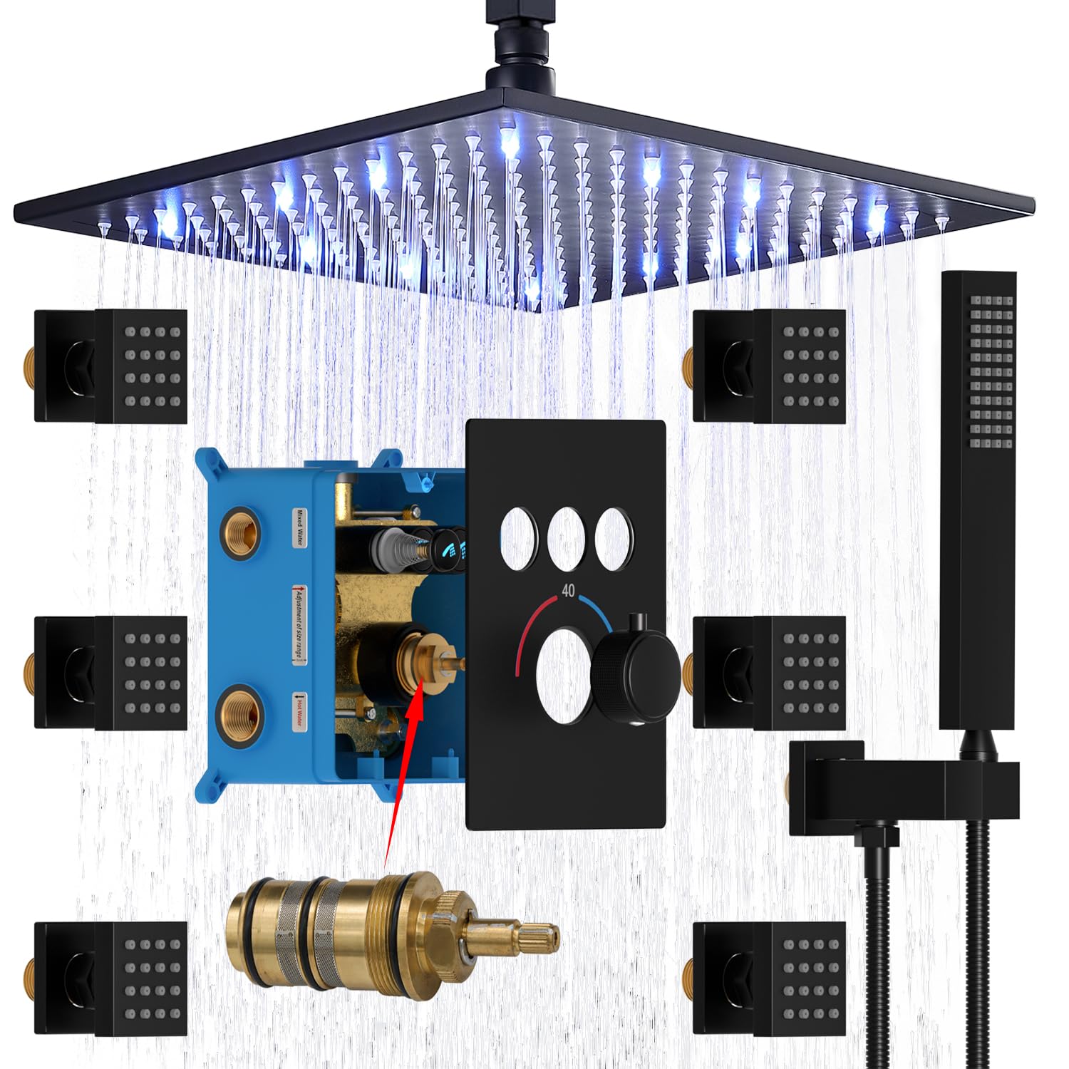 Premium Matte Black Enga Shower System with 12