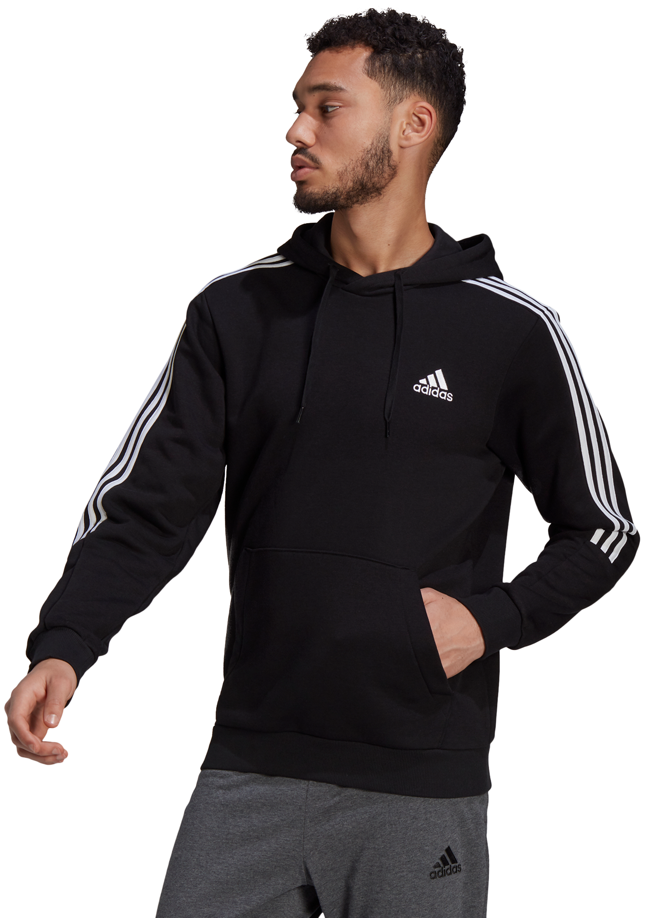 Adidas Men's Essentials Fleece Hoodie with 3 Stripes - Soft Warm Pullover for Casual Wear, Gym & Outdoor Activities