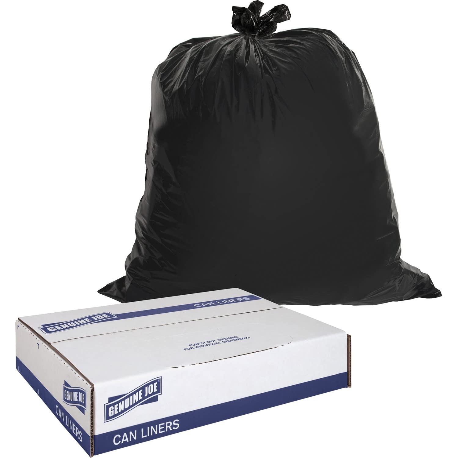 Genuine Joe Heavy-Duty Trash Can Liners - Extra Thick 42 Gallon Garbage Bags for Kitchen, Office & Outdoor Use - Leak Proof & Tear Resistant