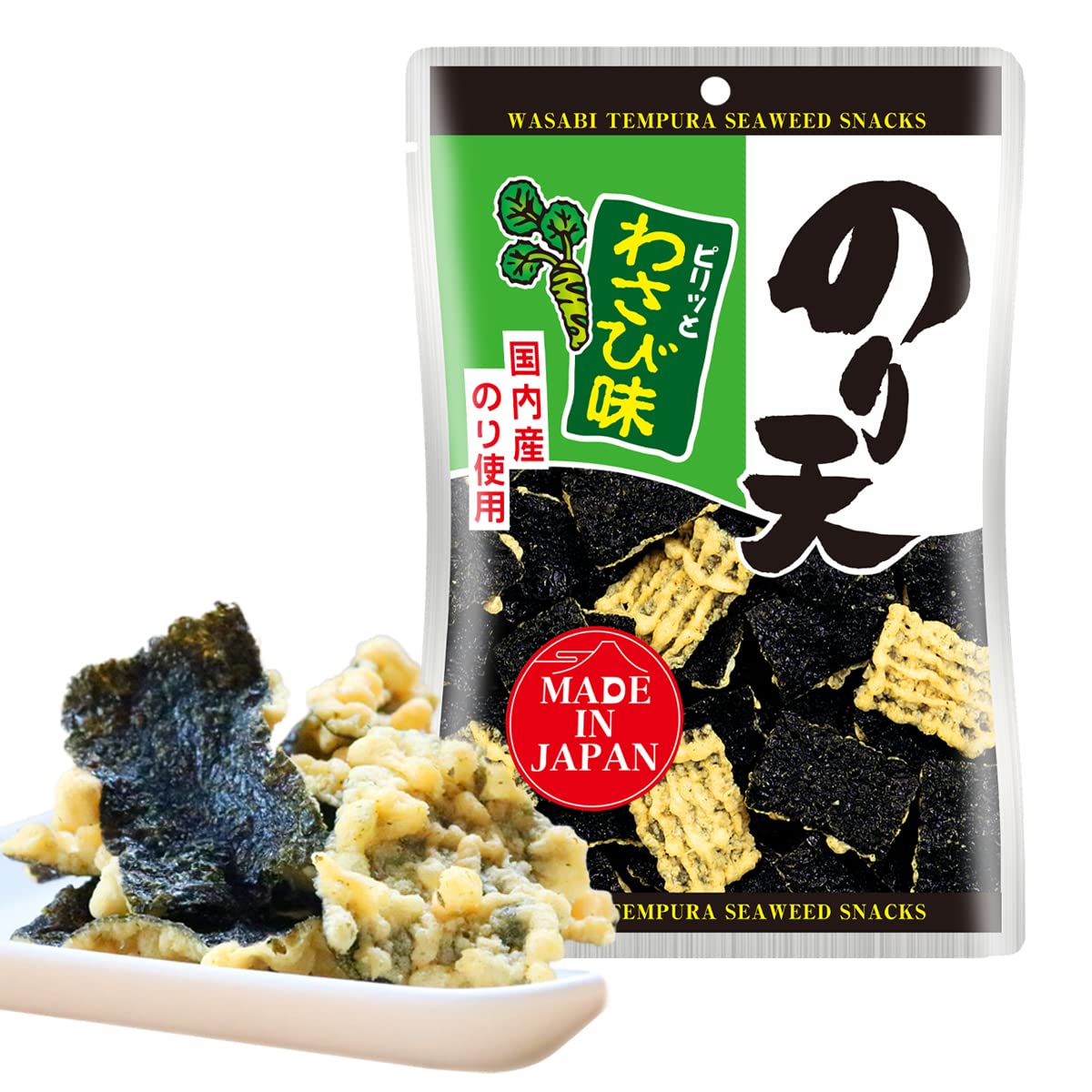Premium NORITEN Japanese Tempura Seaweed Snacks - Authentic Wasabi Flavor, 1.41OZ - Crunchy & Delicious Japanese Snacks Made in Japan - Perfect for Parties, Office Snacks & Asian Food Lovers