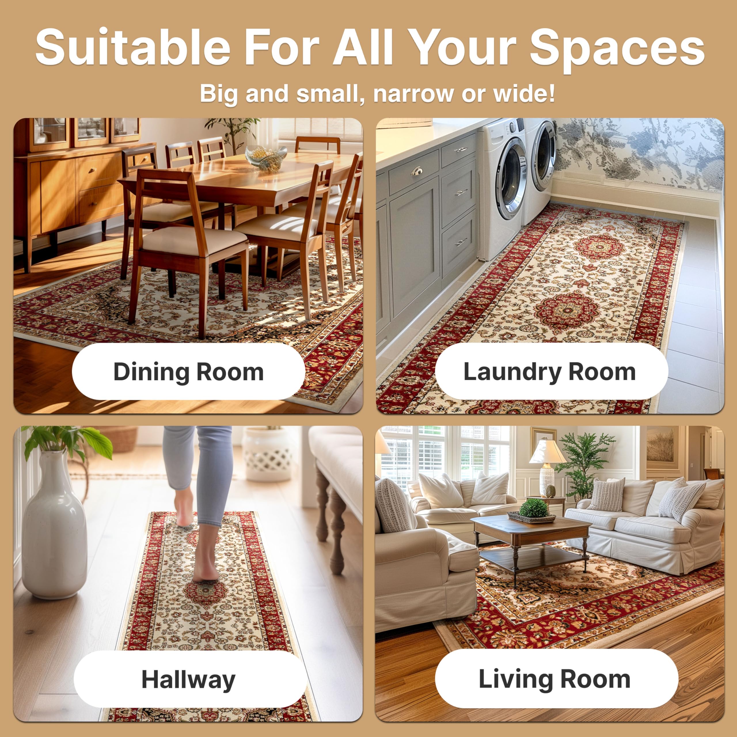 Well Woven Barclay Collection Medallion Kashan Ivory 5 ft Round Area Rug - Non-Slip Soft Living Room Carpet, Bedroom Decor, Dining Room Floor Mat for Home & Office Use