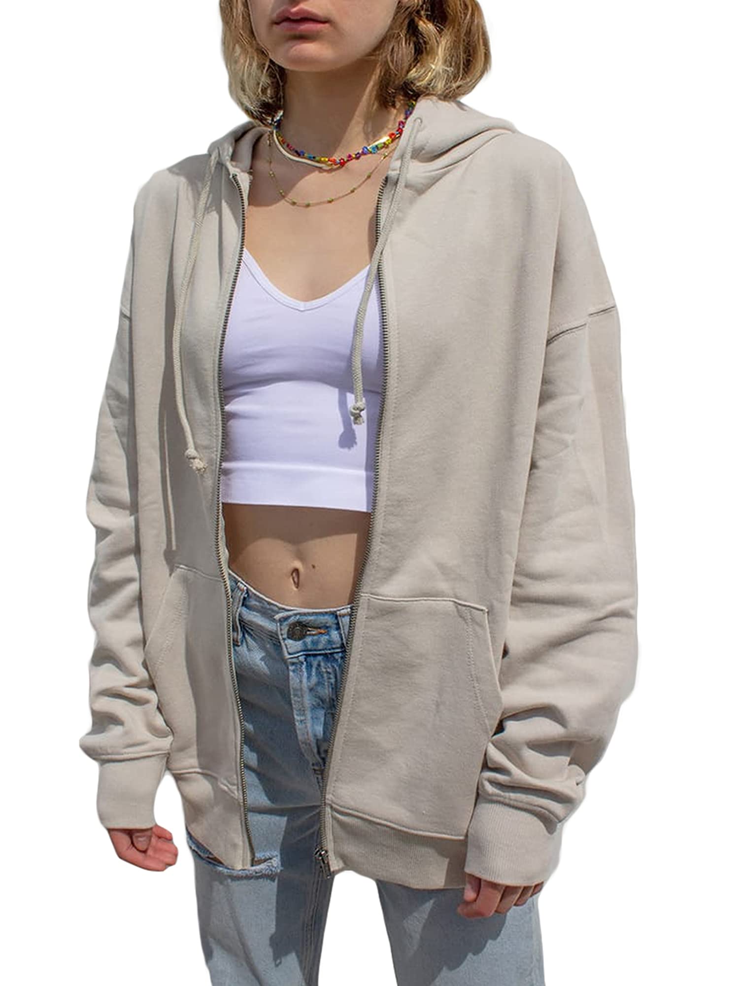 TUSFTAY Women's Loose Fit Zip Up Hoodie - Casual Long Sleeve Full Zip Hooded Sweatshirt Jacket with Pockets | Perfect for Lounge Wear, Gym, Running & Outdoor Activities