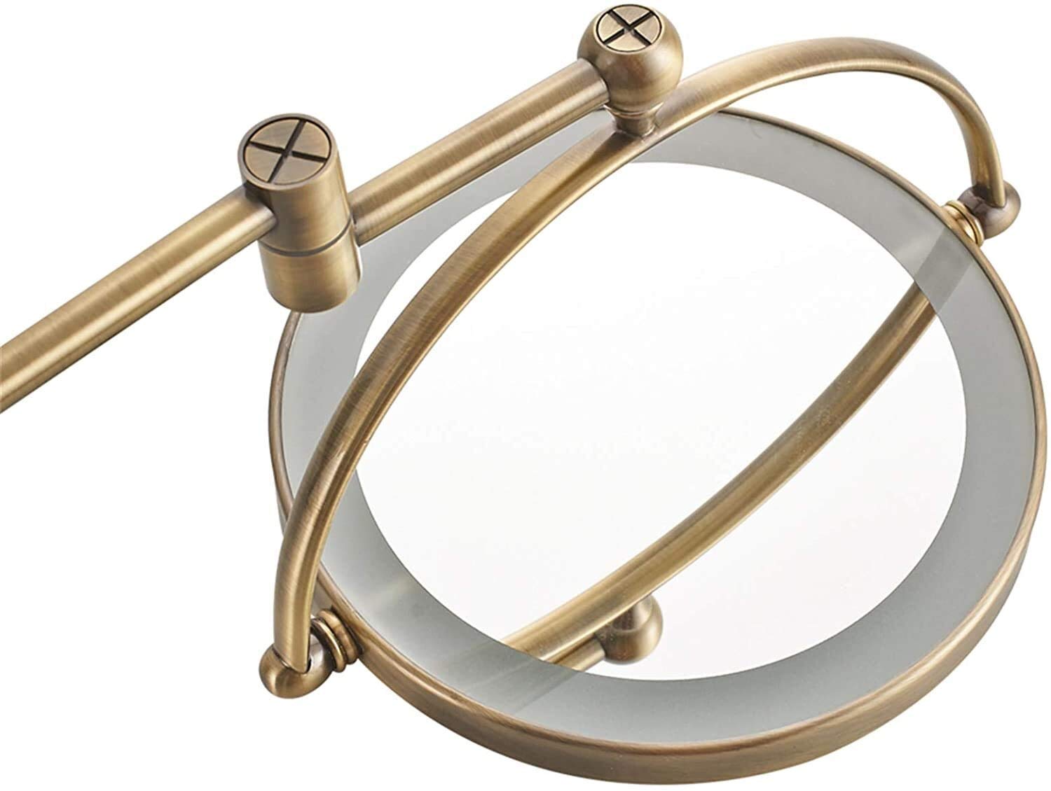 LED Makeup Mirror with Extendable Arm - Wall Mounted Vanity Mirror for Bathroom, Shaving & Grooming - Adjustable Lighting with On/Off Switch - Brass Finish, 5X Magnification - Perfect for Makeup Application, Skincare & Hair Styling