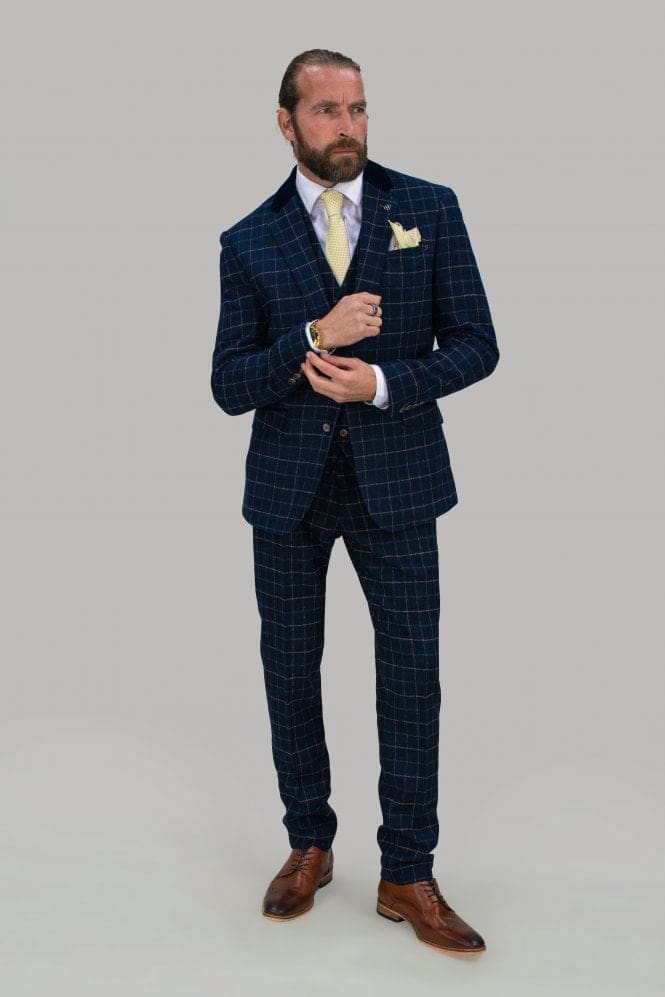 Cavani Shelby Navy Tweed 3 Piece Suit for Men | Premium Wool Blend Business Attire | Perfect for Weddings, Office & Formal Events