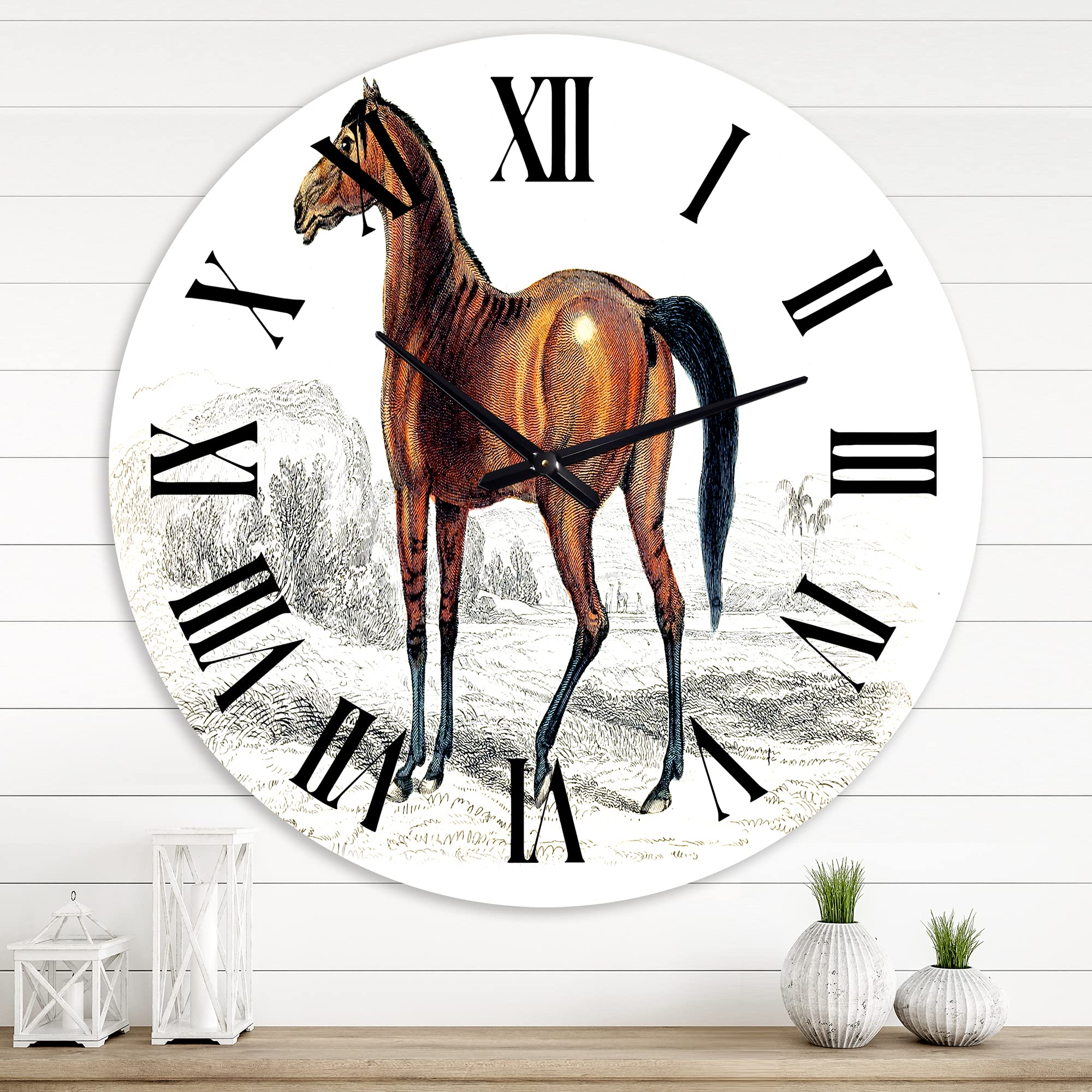 Vintage Horse Farmhouse Wall Clock - Large Rustic Landscape & Nature Decor for Kitchen, Living Room, Bedroom - Perfect for Home, Office & Country Style Interior Design