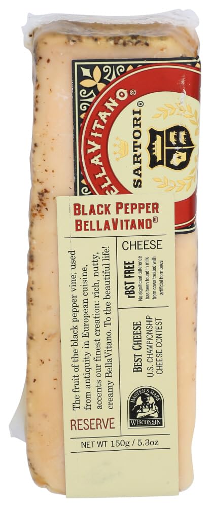 Sartori Black Pepper BellaVitano Cheese - 5.3 oz (4 Pack) | Gourmet Italian Cheese for Charcuterie Boards, Wine Pairing & Gift Giving