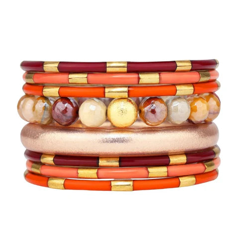 BuDhaGirl Thankful Stack Bracelet Set of 8 - Minimalist Boho Jewelry for Women, Daily Wear & Layering - Perfect for Gifts, Meditation, and Yoga