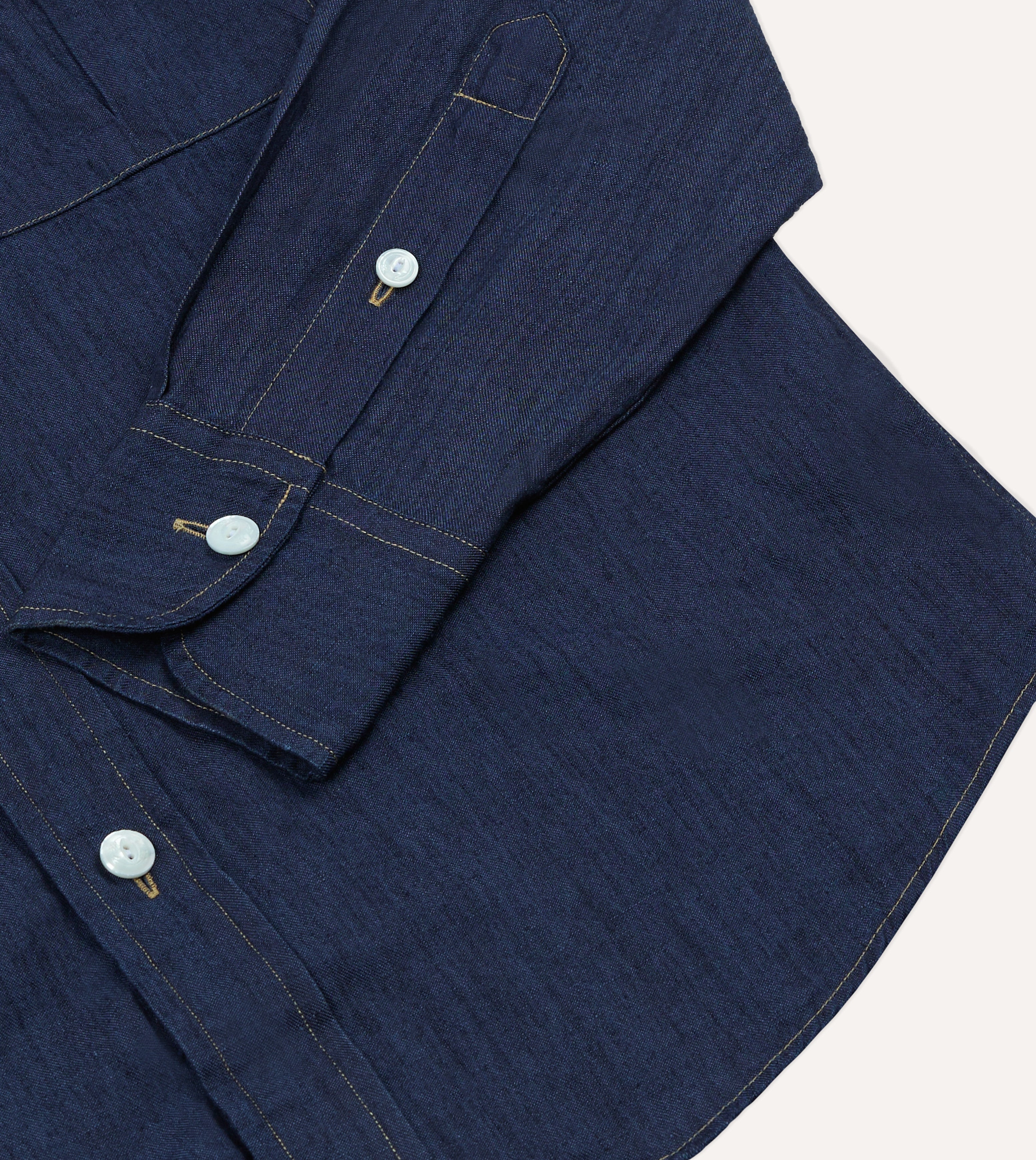 Men's Navy Blue Cotton Linen Work Shirt with Two Chest Pockets - Durable & Breathable for Construction, Gardening & Outdoor Activities