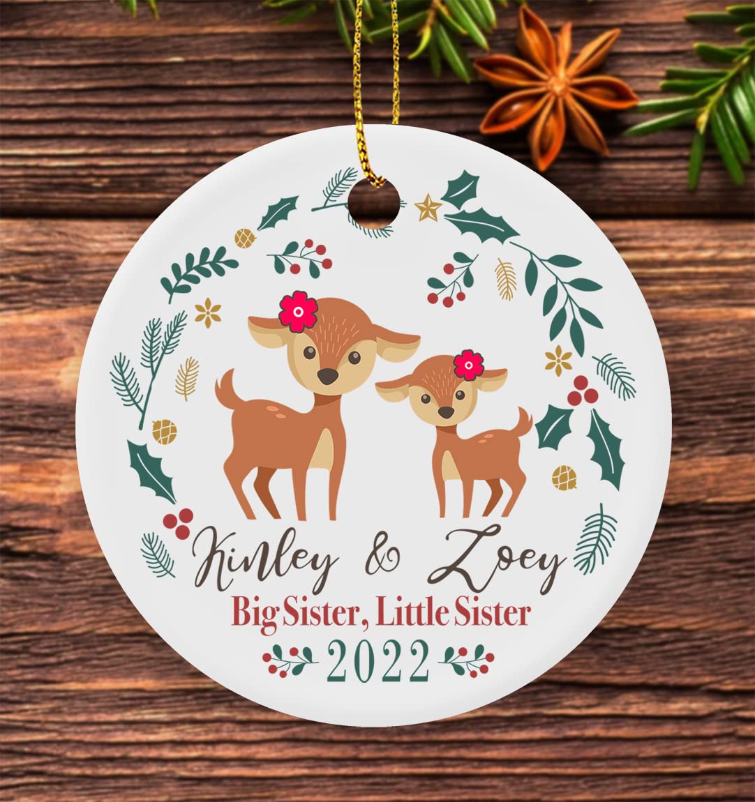 Personalized Big Sister Little Sister Christmas Tree Ornament 2023 - Custom Deer Sibling Keepsake Gift for Sisters - Perfect for Holiday Decor, Family Traditions & Sibling Bonding Moments