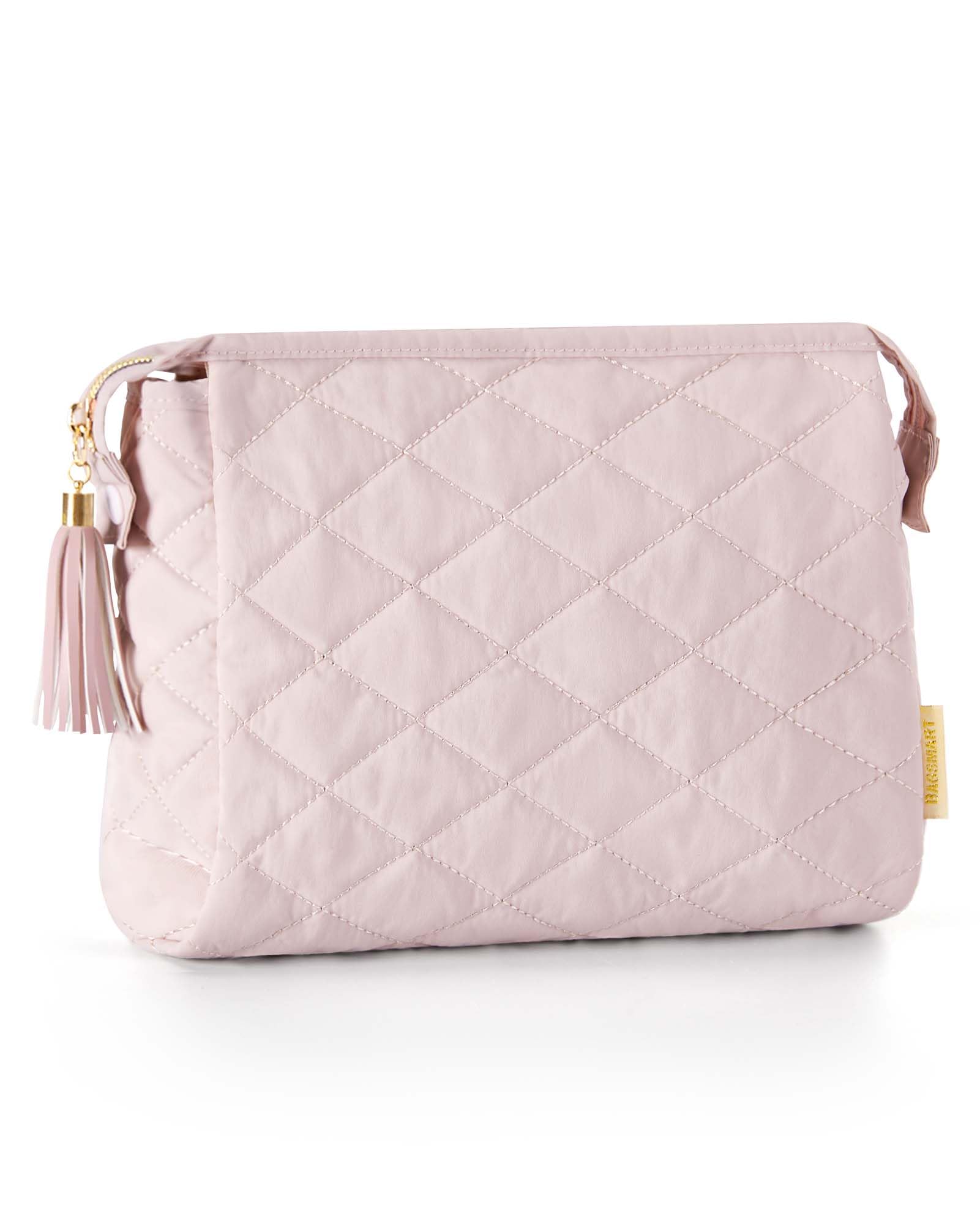 BAGSMART Large Puffy Makeup Bag for Women - Travel Cosmetic Organizer with Wide Opening, Holds Brushes & Toiletries (Pink) | Perfect for Travel, Gym, Daily Purse Storage & Beauty Essentials Organization