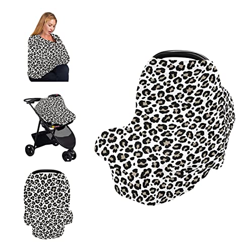 9CH Leopard Baby Car Seat Cover - Soft Nursing & Breastfeeding Scarf Canopy - Universal Infant Stroller Cover for Boys & Girls - Perfect Baby Shower Gift (Use for Car Travel, Stroller Walks & Nursing in Public)
