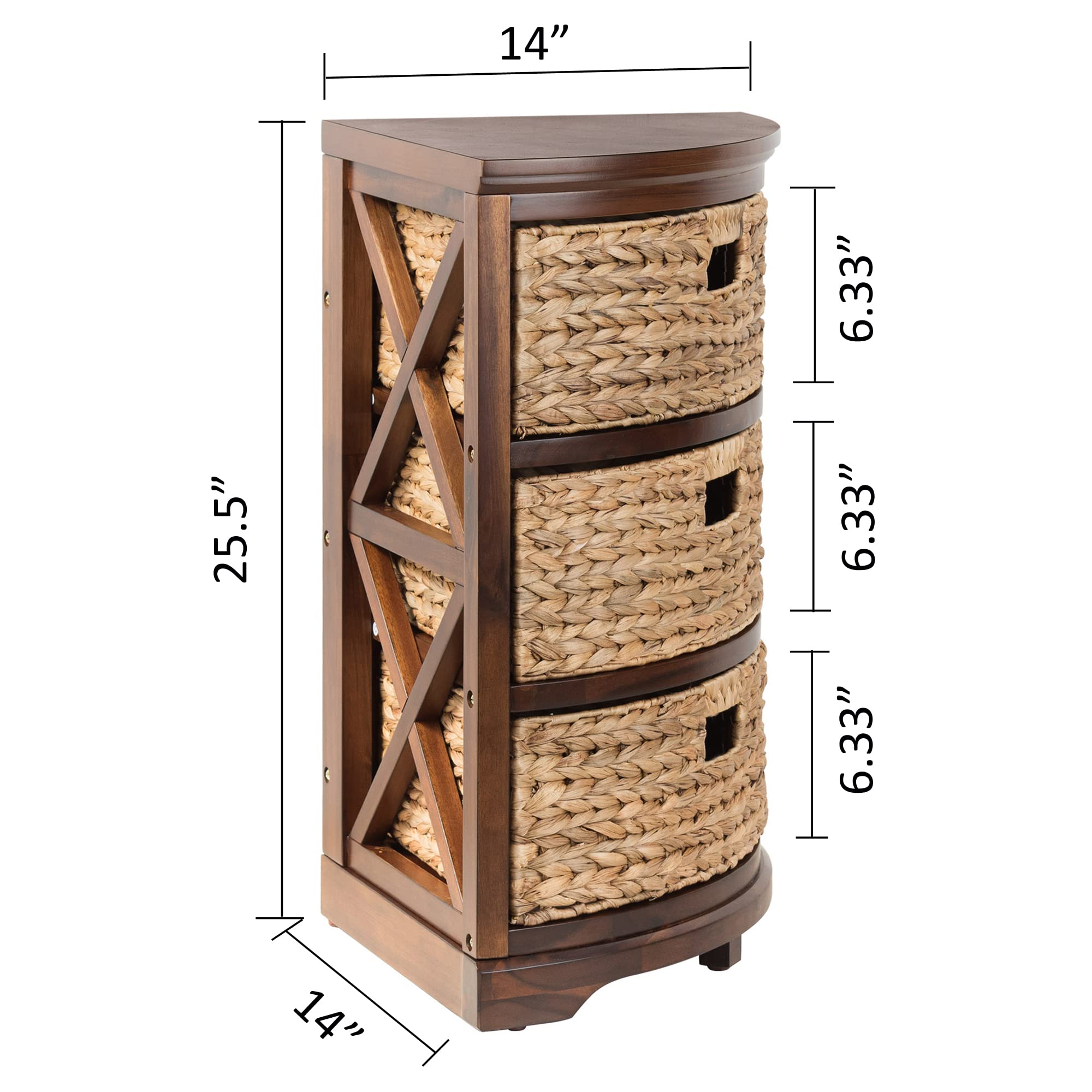 3-Tier Corner Storage Cabinet with Wicker Baskets - Hampton Meadows Walnut X-Side Table for Living Room, Bedroom & Entryway Organization