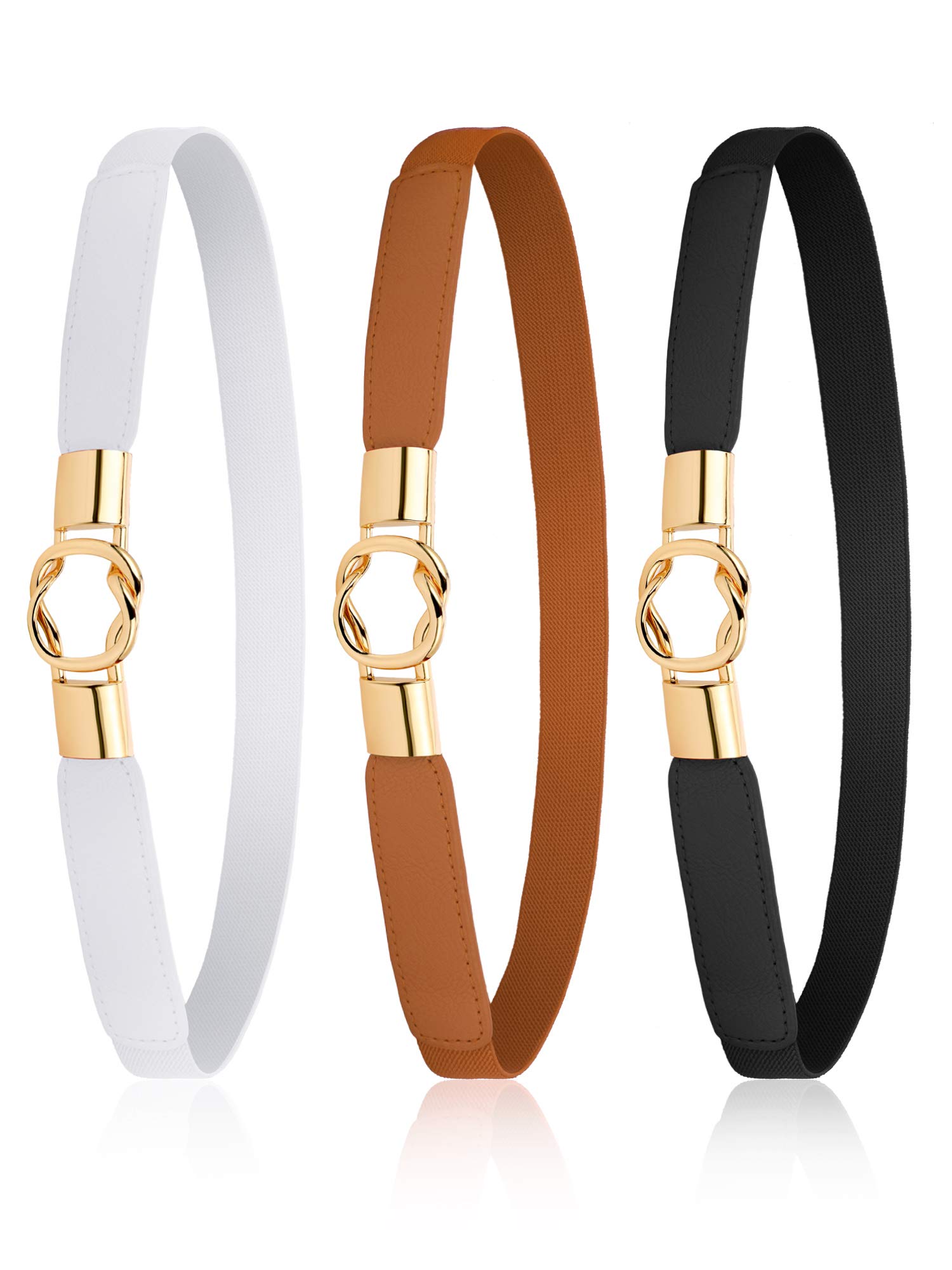 3-Pack Women's Skinny Waist Belt - Elastic Thin Waist Cincher for Tummy Control - Perfect for Dresses, Jeans & Shapewear Outfits