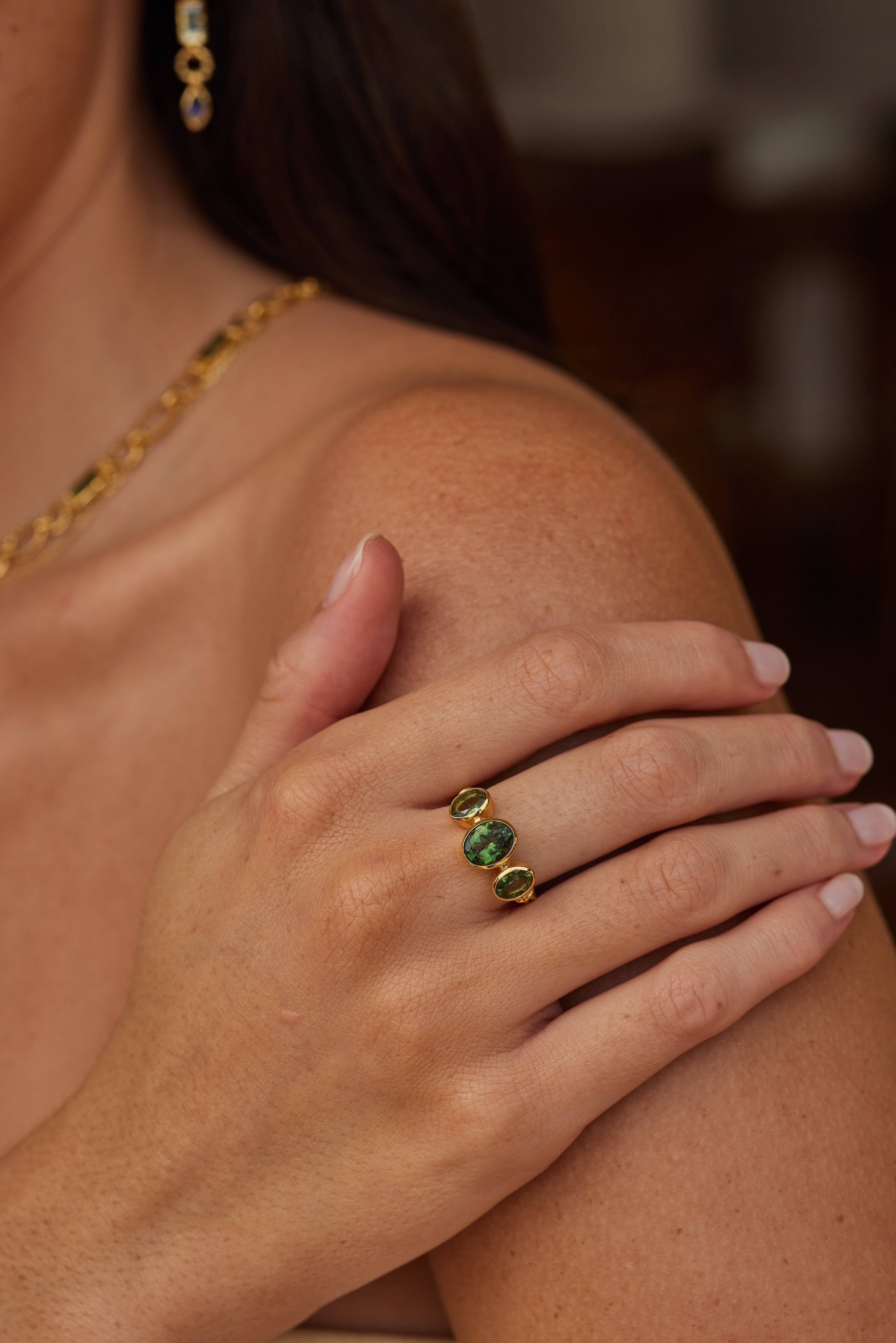 Trinity Apatite Gold Ring for Women - 14K Solid Gold Stackable Ring with Genuine Blue Apatite Gemstone - Perfect for Everyday Wear, Gift Giving & Special Occasions