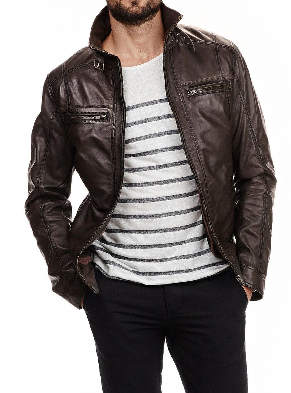 Men's Genuine Leather Biker Jacket - Slim Fit Motorcycle Coat for Casual & Riding | Premium Quality Leather Jacket for Men | Perfect for Motorcycle Enthusiasts & Everyday Wear