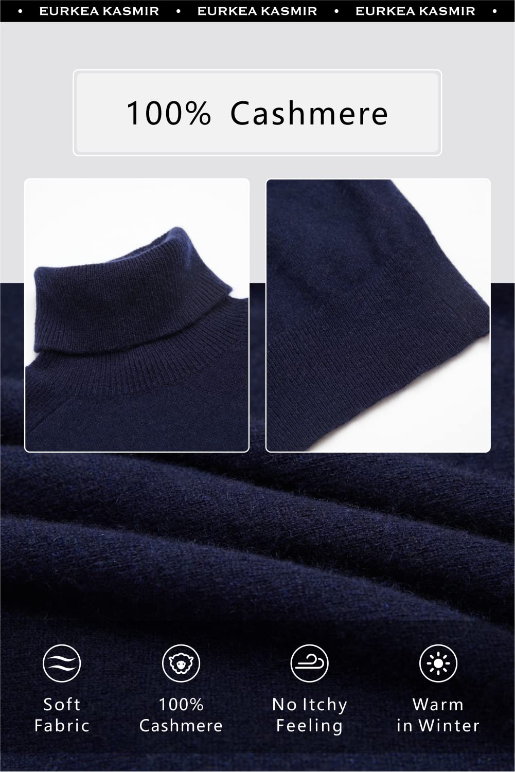 EURKEA 100% Cashmere Women's Turtleneck Sweater - Soft Winter Pullover Long Sleeve Top for Women | Perfect for Office, Holiday Gifts & Cold Weather Layering