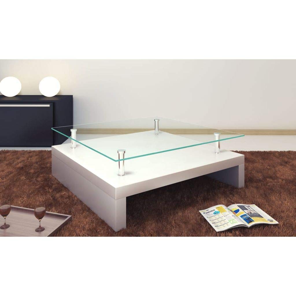 FAMIROSA 2-Tier Modern Coffee Table with Tempered Glass Top & Storage Shelf - Square End Table for Living Room, Sofa & Couch - Sturdy Home Furniture for Small Spaces & Apartment Decor