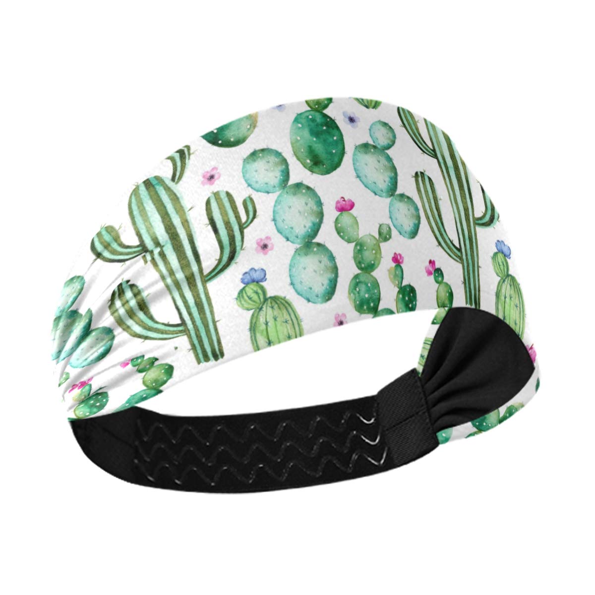 Women's Wide Yoga Headbands - Non-Slip Sports Headbands for Running, Workout & Fitness - Cactus Succulent Floral Design for Women & Girls - Perfect for Yoga, Gym, Jogging & Active Lifestyle