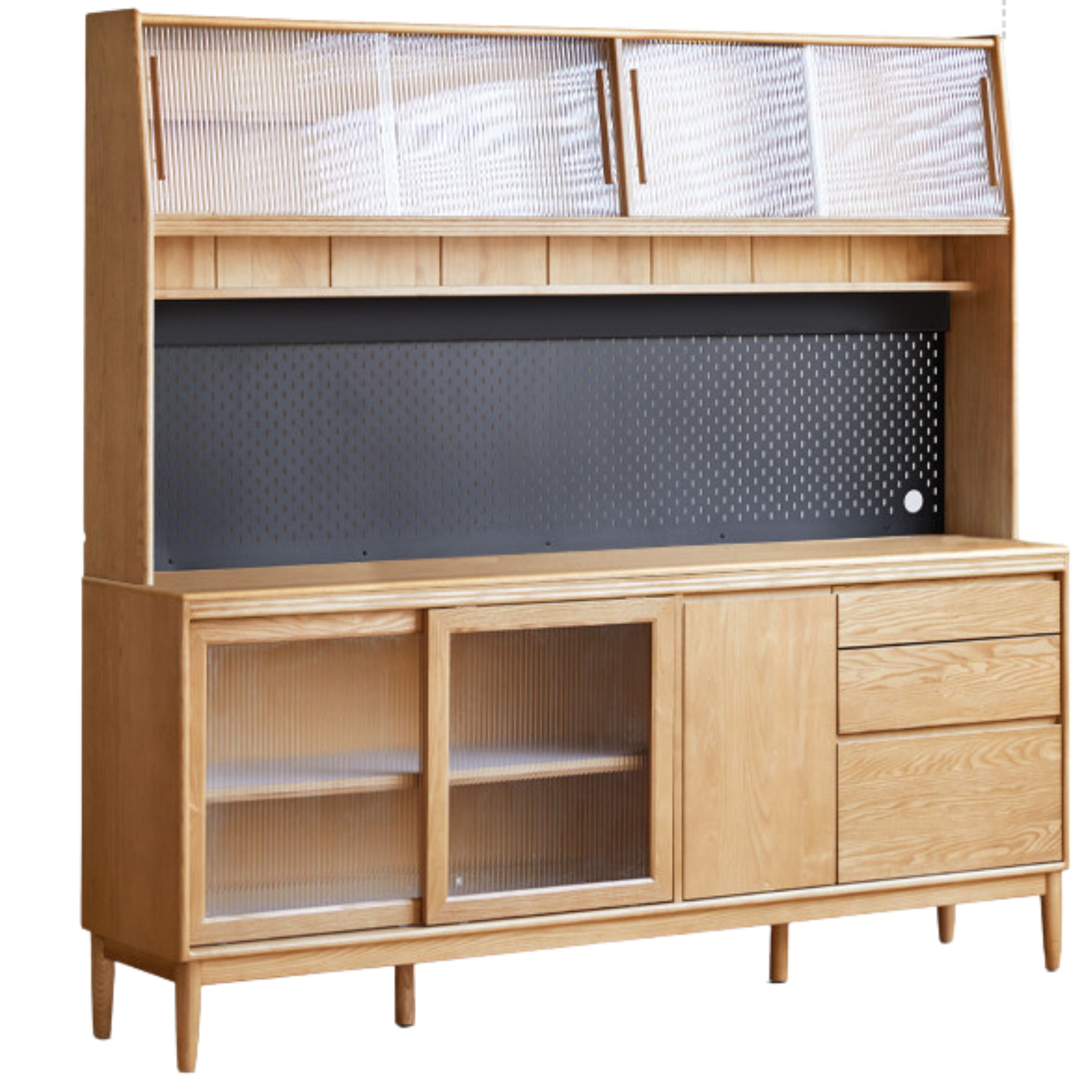 Oak Solid Wood Large Capacity Storage Sideboard - Rustic Buffet Cabinet for Dining Room, Living Room & Entryway Storage