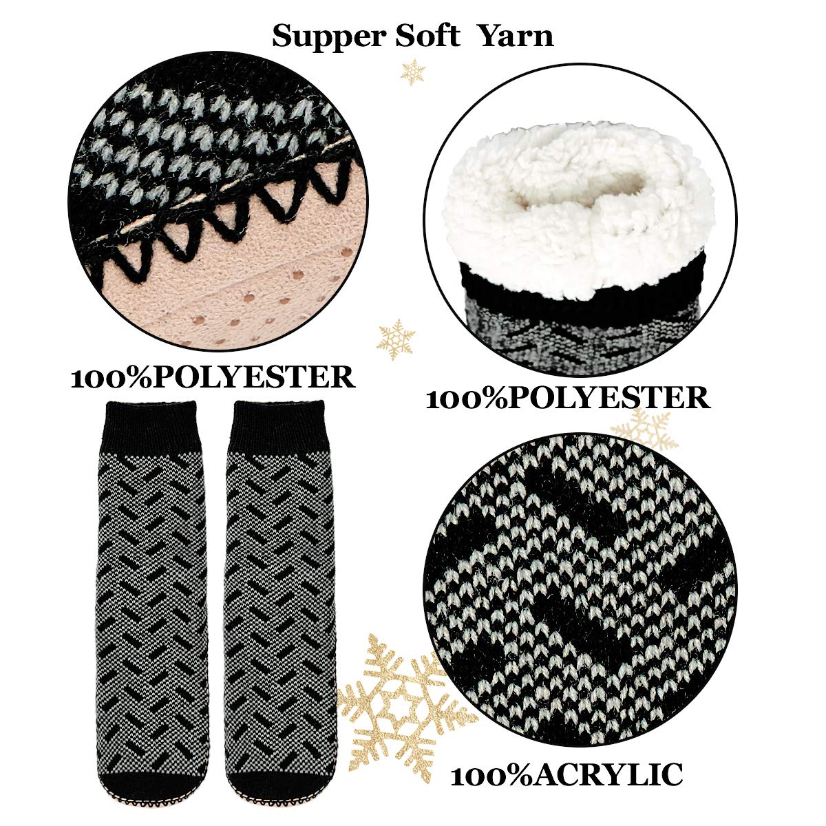 Men's Winter Cable Knit Non-Slip Slipper Socks - Cozy Soft Sherpa Lined Indoor Socks for Warmth & Comfort - Perfect for Home, Lounge & Cold Weather Wear