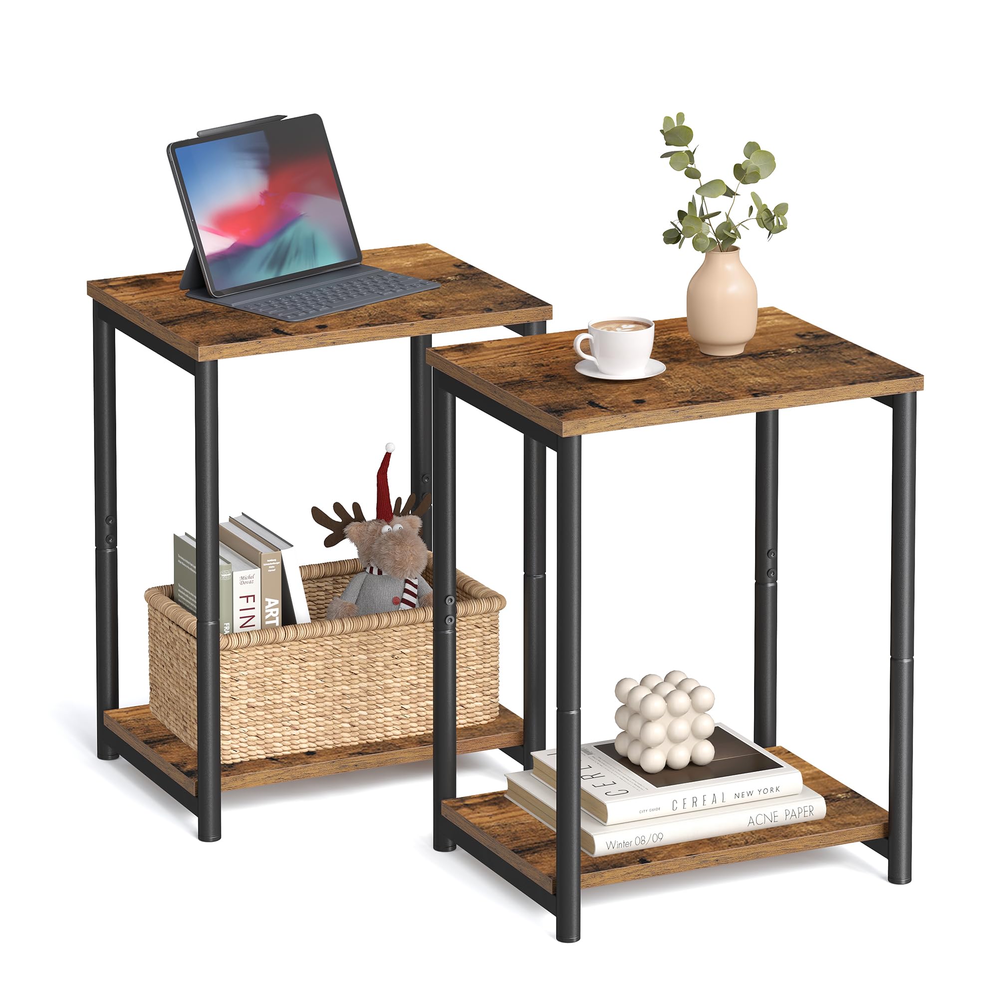 VASAGLE 2-Piece Side Table Set, Small End Table & Nightstand for Living Room, Bedroom, Office, Bathroom - Rustic Brown & Black ULET272B01 | Perfect for Coffee Table, Sofa Side Table, Bedside Nightstand & Bathroom Storage