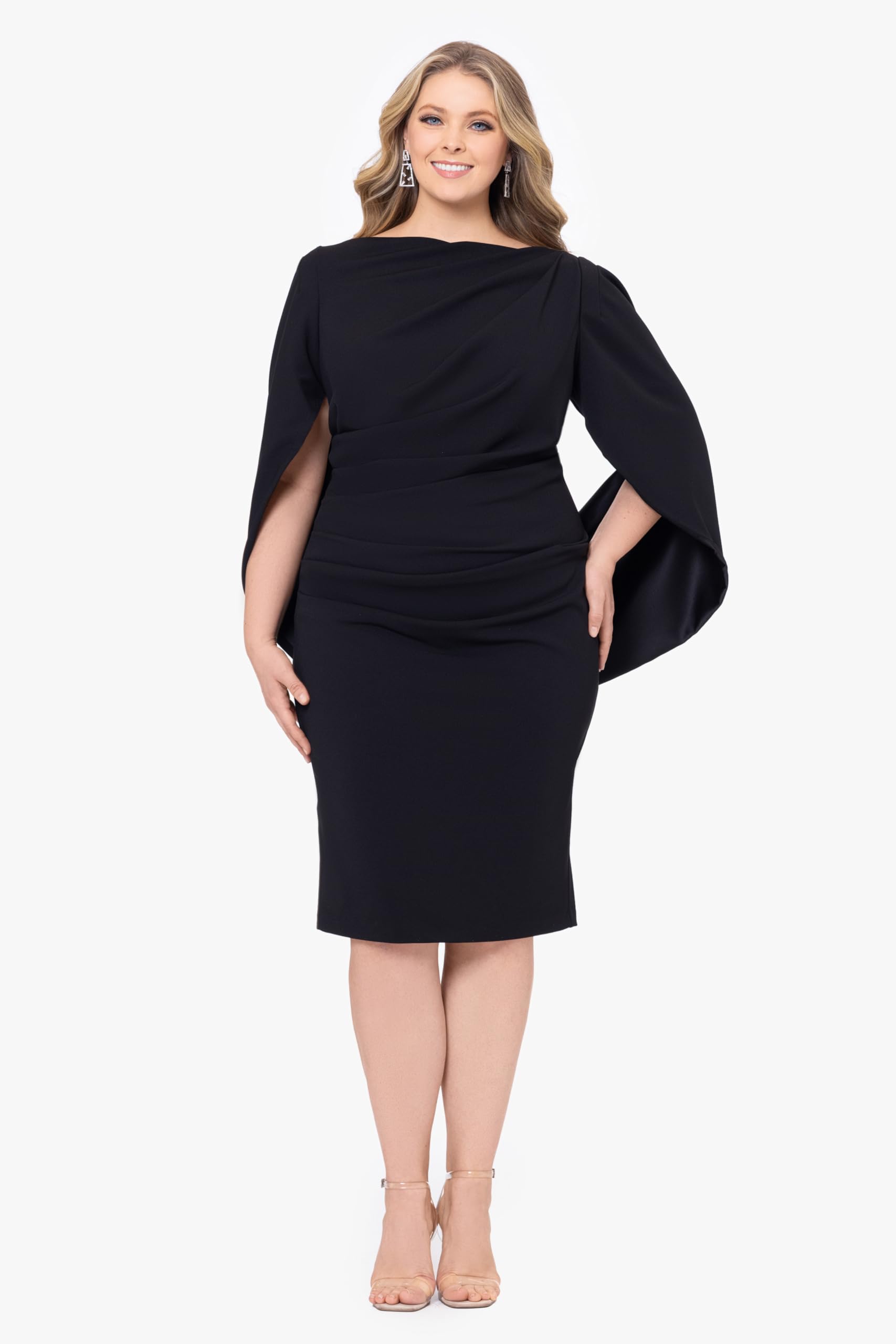 Betsy & Adam Women's Plus Size Cowl Neck Midi Scuba Crepe Dress - Elegant Formal & Cocktail Party Wear for Curvy Women