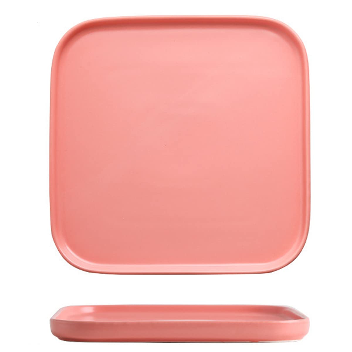 Pink 6-Inch Square Porcelain Dinner Plates, Set of 2 - Microwave & Dishwasher Safe for Kitchen & Restaurant