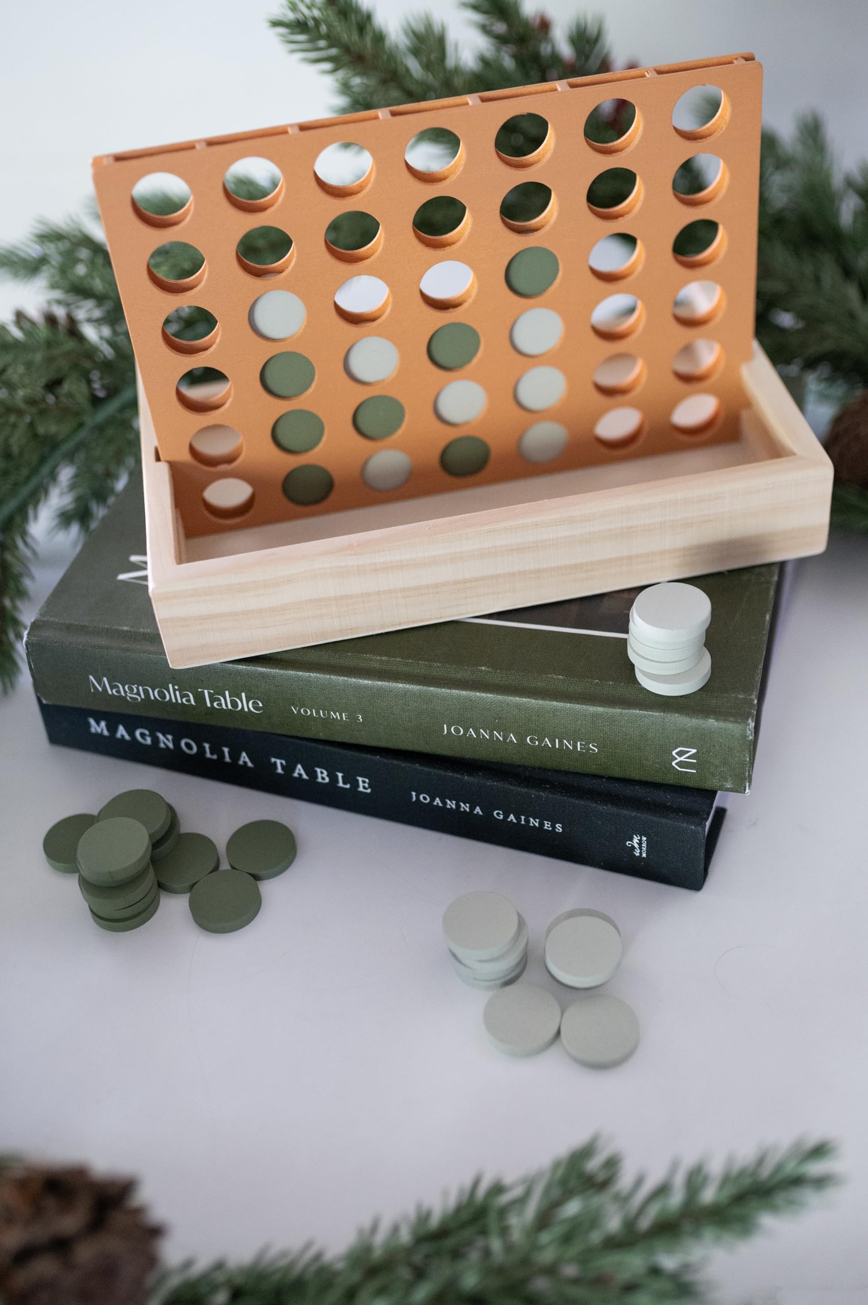 Neutral Wooden Four in a Row Game - Classic Two Player Strategy Board Game for Kids & Adults | Montessori Travel Toy, Coffee Table Decor & Housewarming Gift | Perfect for Family Game Nights, Travel Entertainment & Home Décor