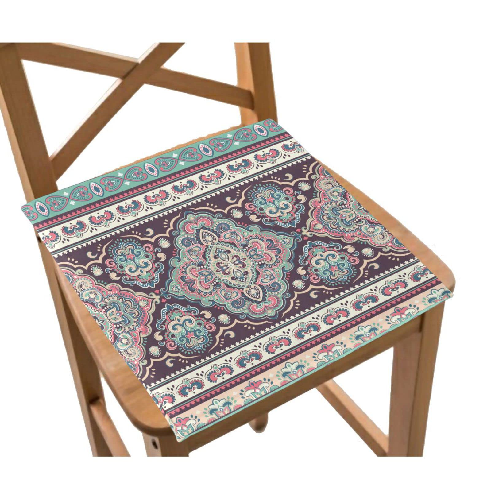Emelivor Indian Floral Paisley Mandala Memory Foam Seat Cushion - Washable Chair Pad for Dining, Kitchen & Office Chairs - Comfortable Support for Home & Work Use