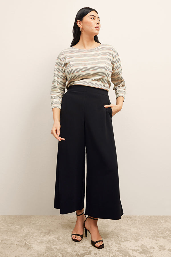 Elena Travel Culotte Pants - Everyday Crepe Fabric in Black | Comfortable Stretch Women's Trousers for Work, Travel & Casual Wear