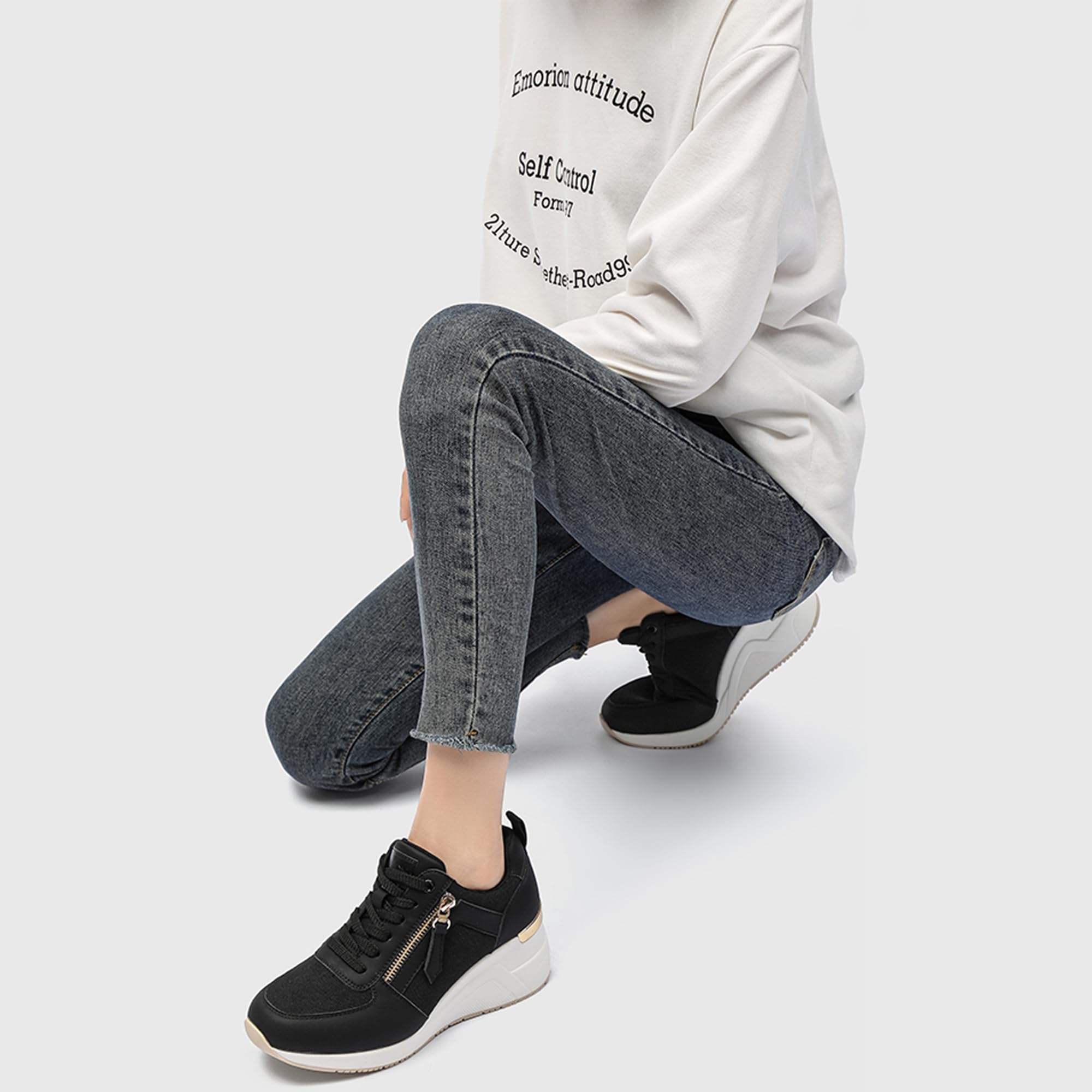 Women's Fashion Wedge Heel Sneakers - Lace-Up Casual Platform Canvas Shoes for Walking, Work & Everyday Wear