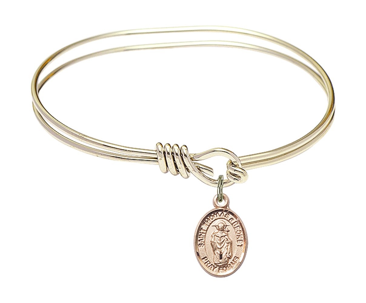 5 3/4 Inch Oval Eye Hook Bangle Bracelet with St. Thomas A Becket Charm - Elegant Religious Jewelry for Women, Perfect for Church, Weddings & Special Occasions