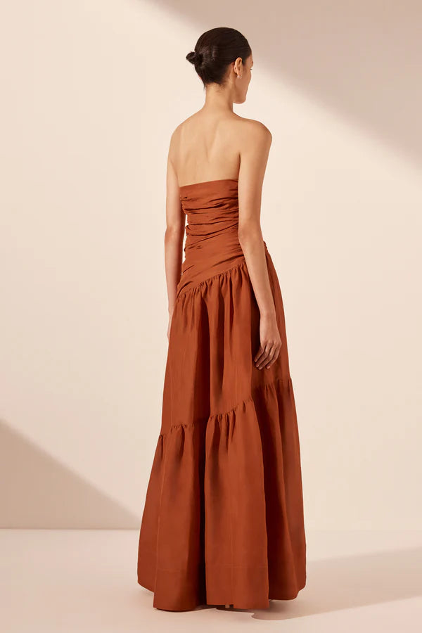 Celeste Strapless Tiered Maxi Dress in Rust - Elegant Summer Beach Wedding Guest Dress for Women