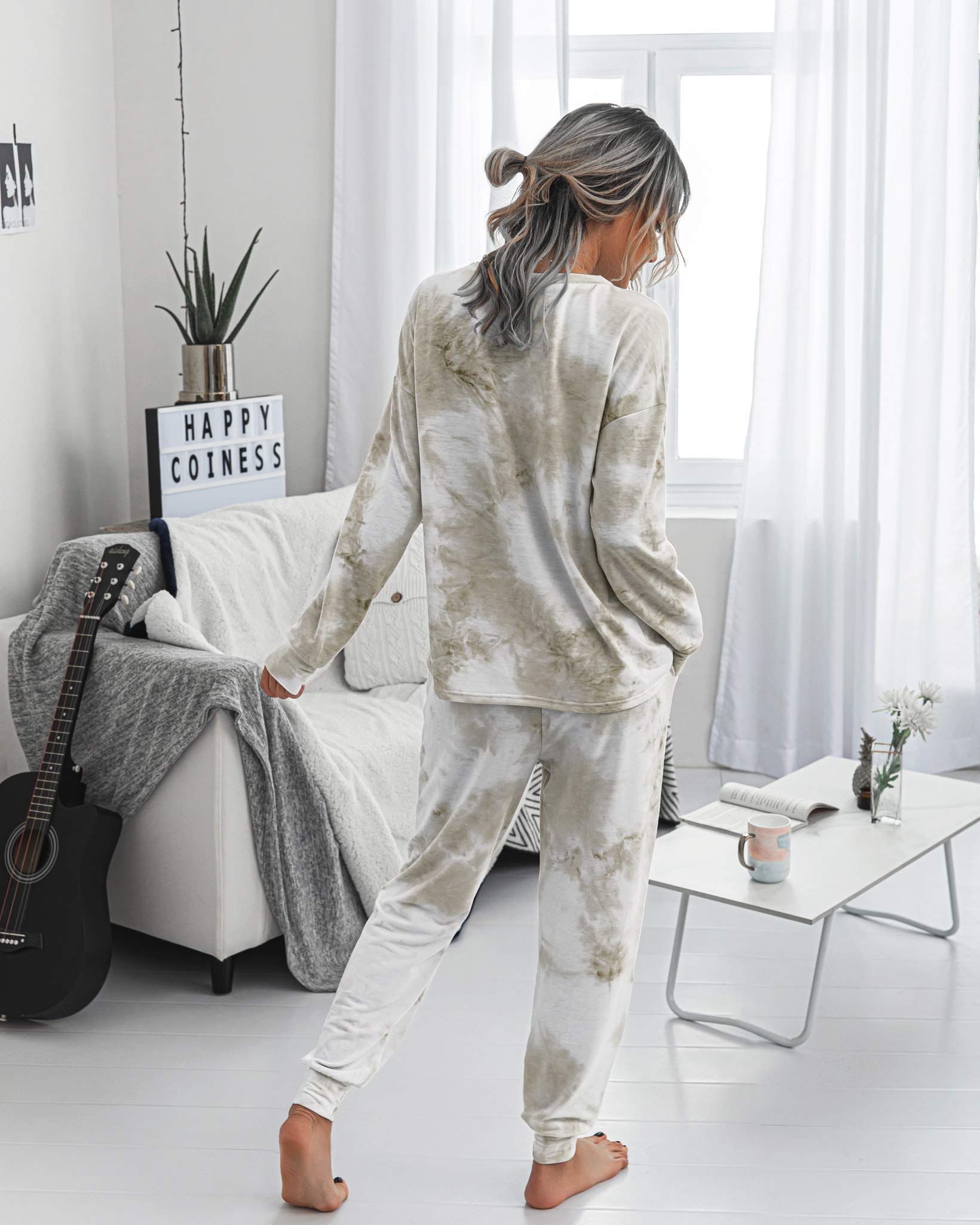 TSMNZMU Women's Tie-Dye Pajama Set - 2-Piece Long Sleeve Pullover Top & Pants with Pockets | Soft Sleepwear for Lounge, Travel & Home Relaxation