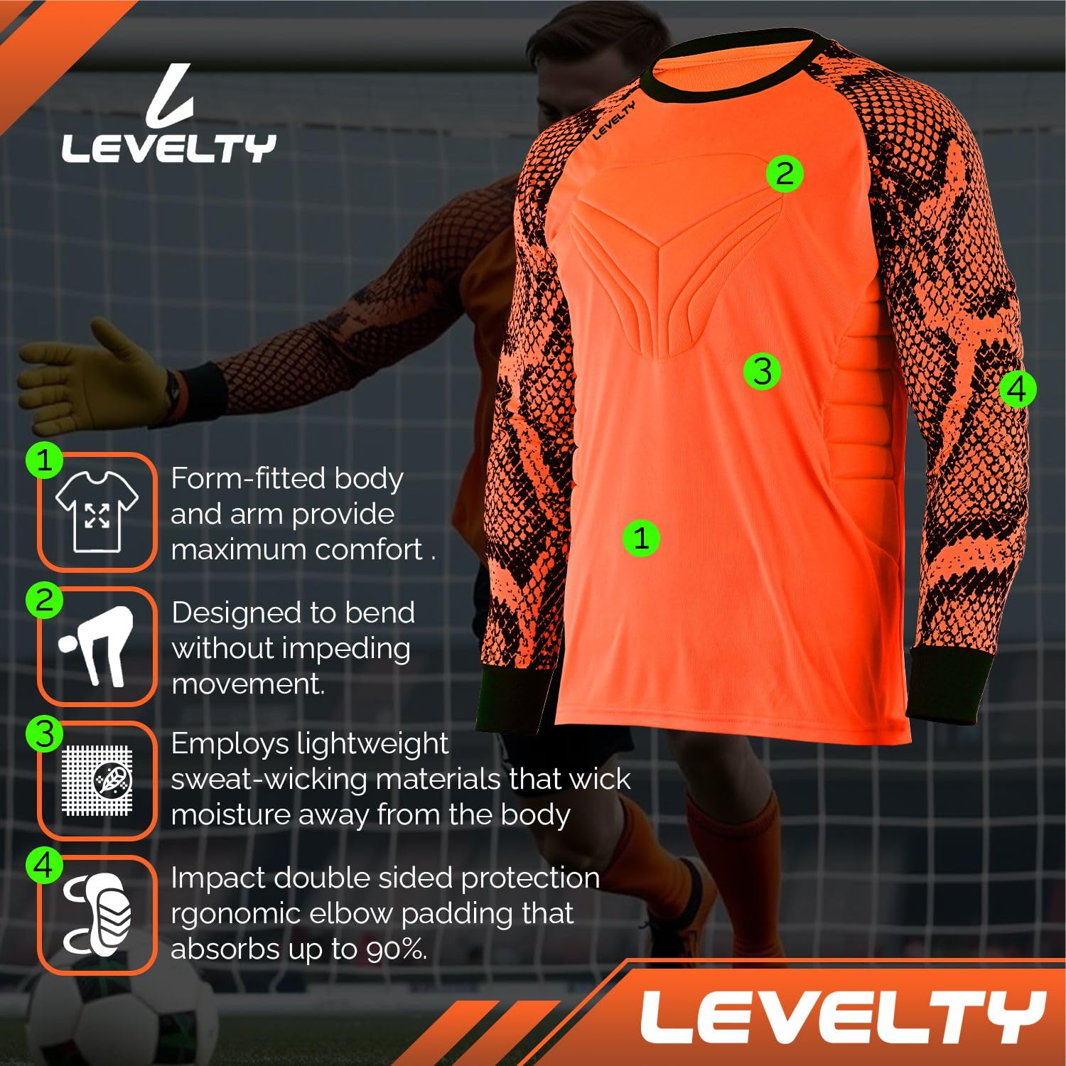 Premium Multi-Padded Goalkeeper Jersey for Adults & Kids - Long Sleeve Football Goalie Shirt for Men & Youth - Perfect for Soccer Matches, Training & Team Sports