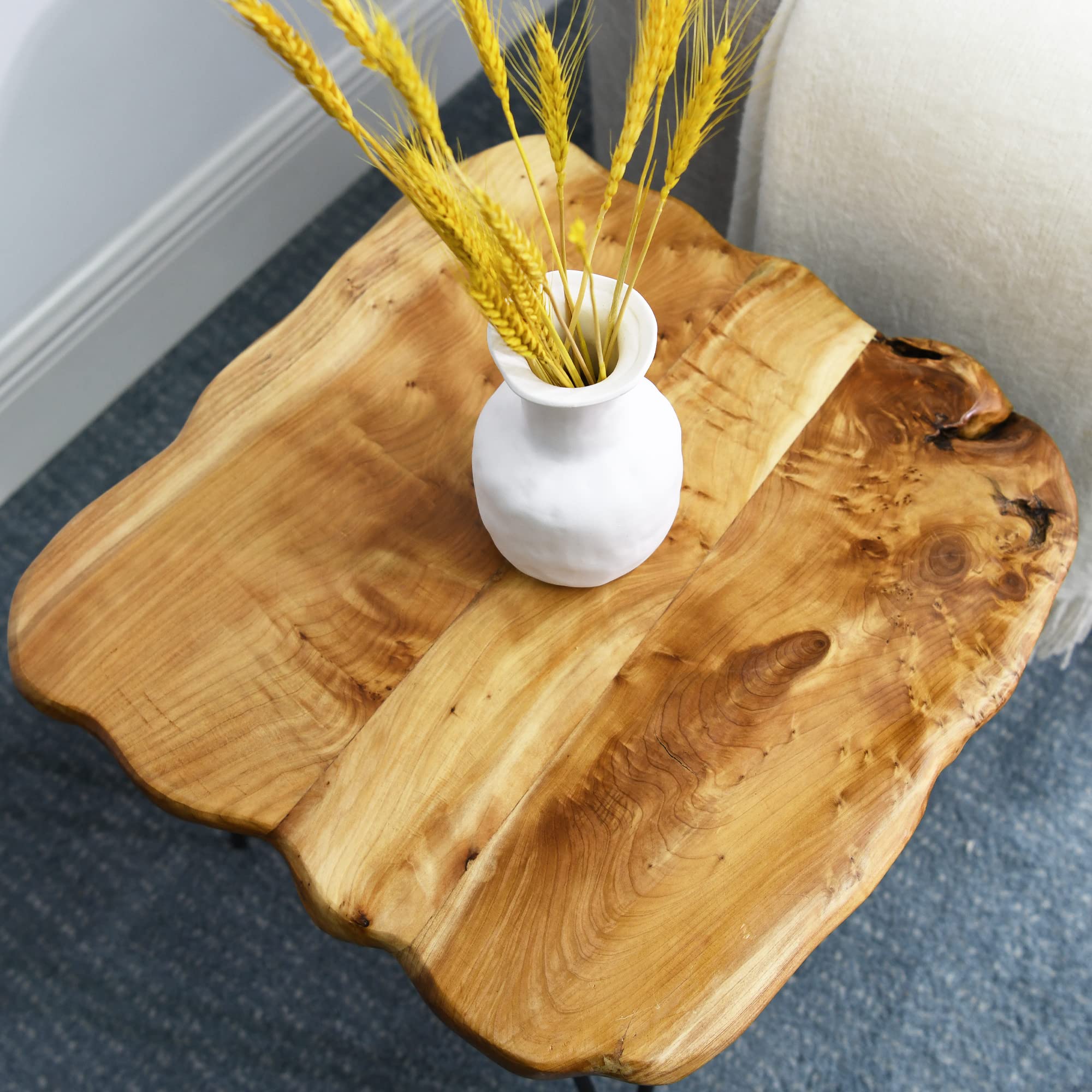 Natural Cedar Wood Side Table 20x20x21 Inches - Vintage Live Edge Solid Slab Coffee Table - Rustic Accent End Table for Living Room, Patio, Bedroom - Perfect Plant Stand & Outdoor Furniture