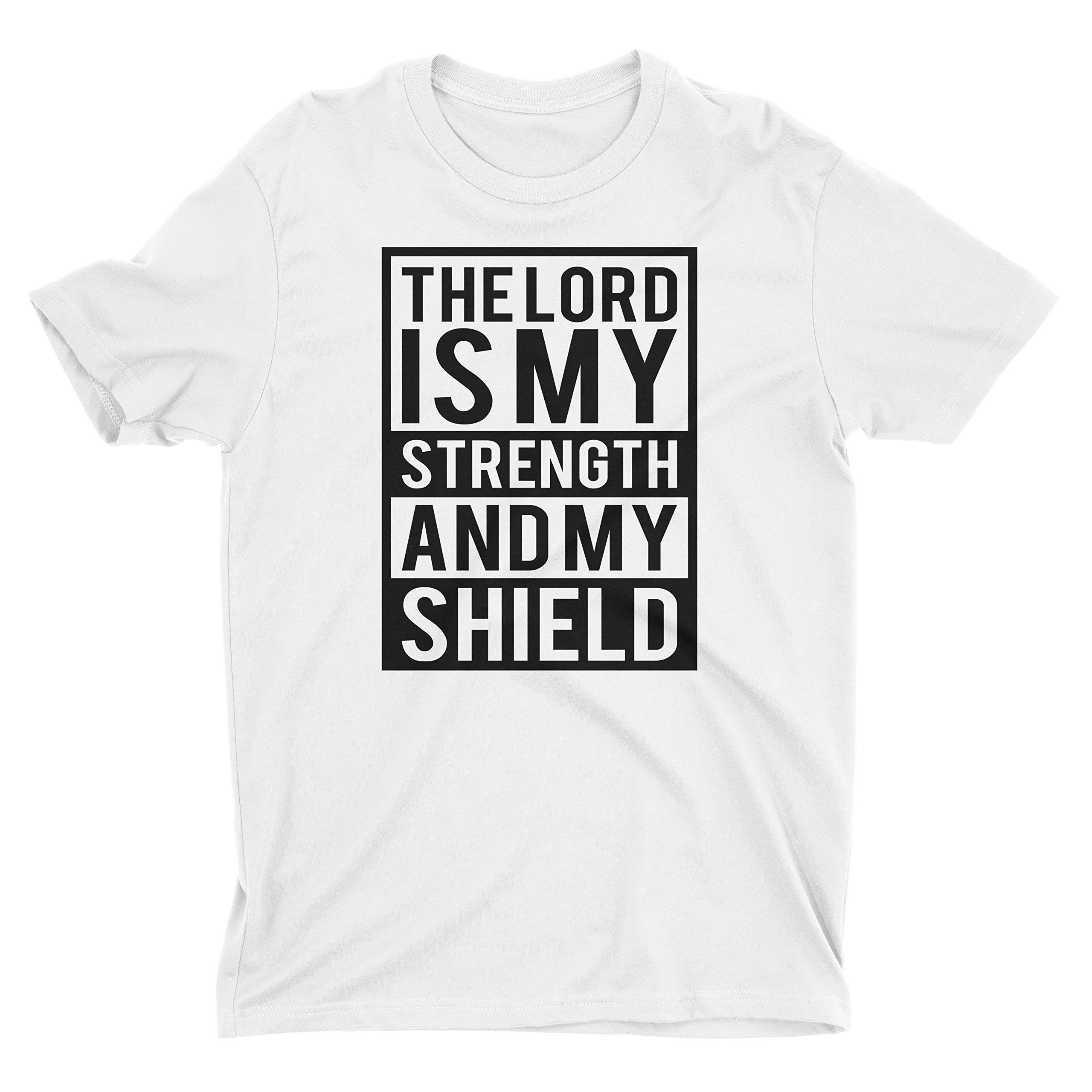 Christian T-Shirt 'The Lord is My Strength and My Shield' - Inspirational Faith Apparel for Church, Bible Study & Daily Wear